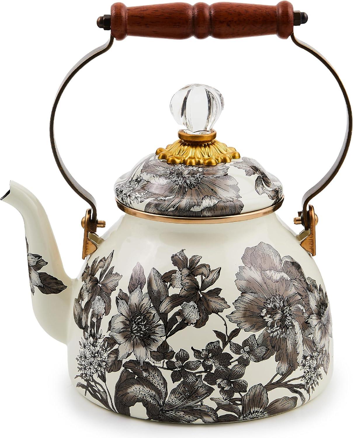 MacKenzie-Childs Sterling Check English Garden 2 Quart Tea Kettle