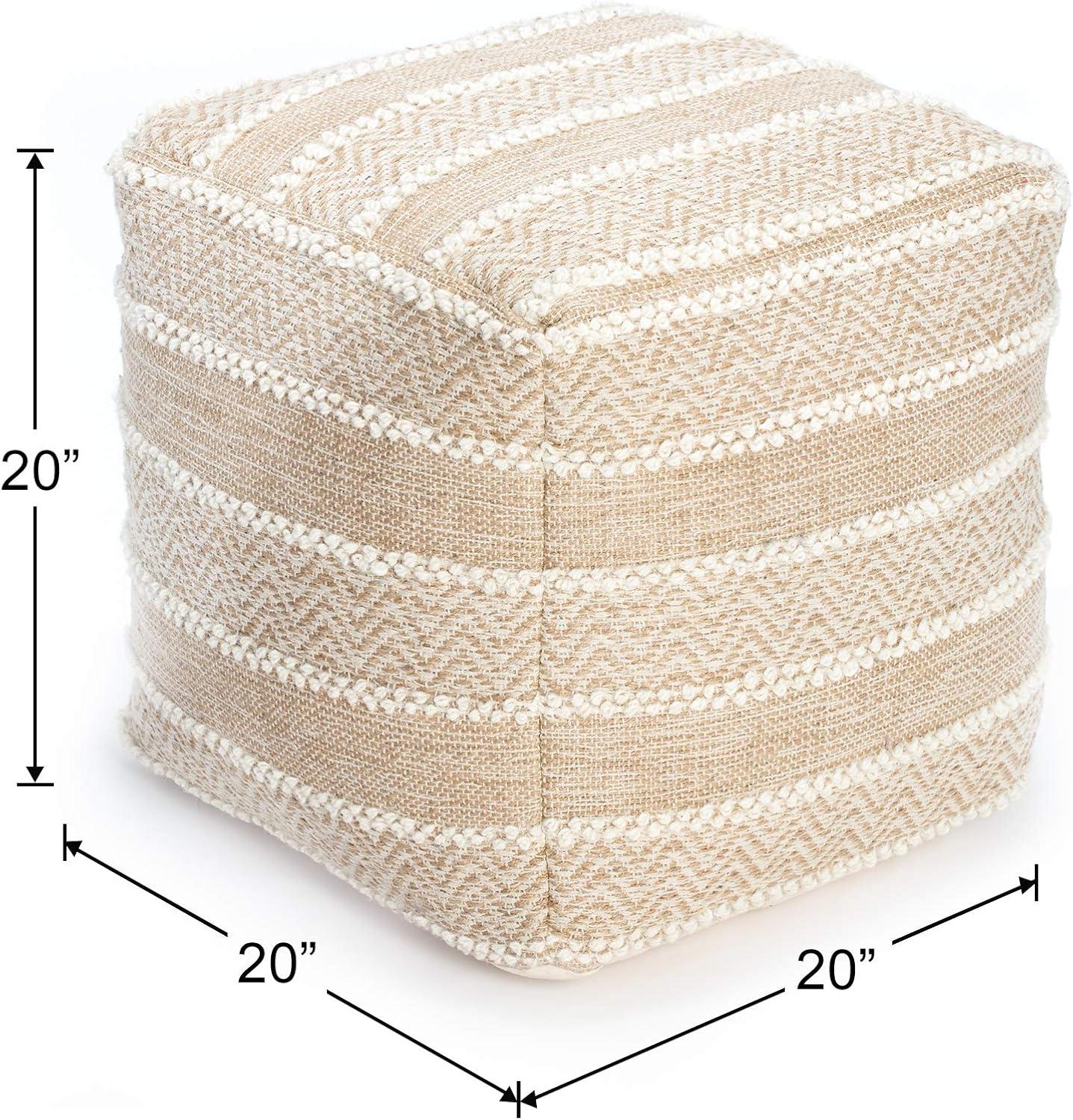 Portales Moroccan Inspired Pouf Gray/Ivory - Anji Mountain: Cotton & Wool Blend, Footrest, Fair Trade Certified