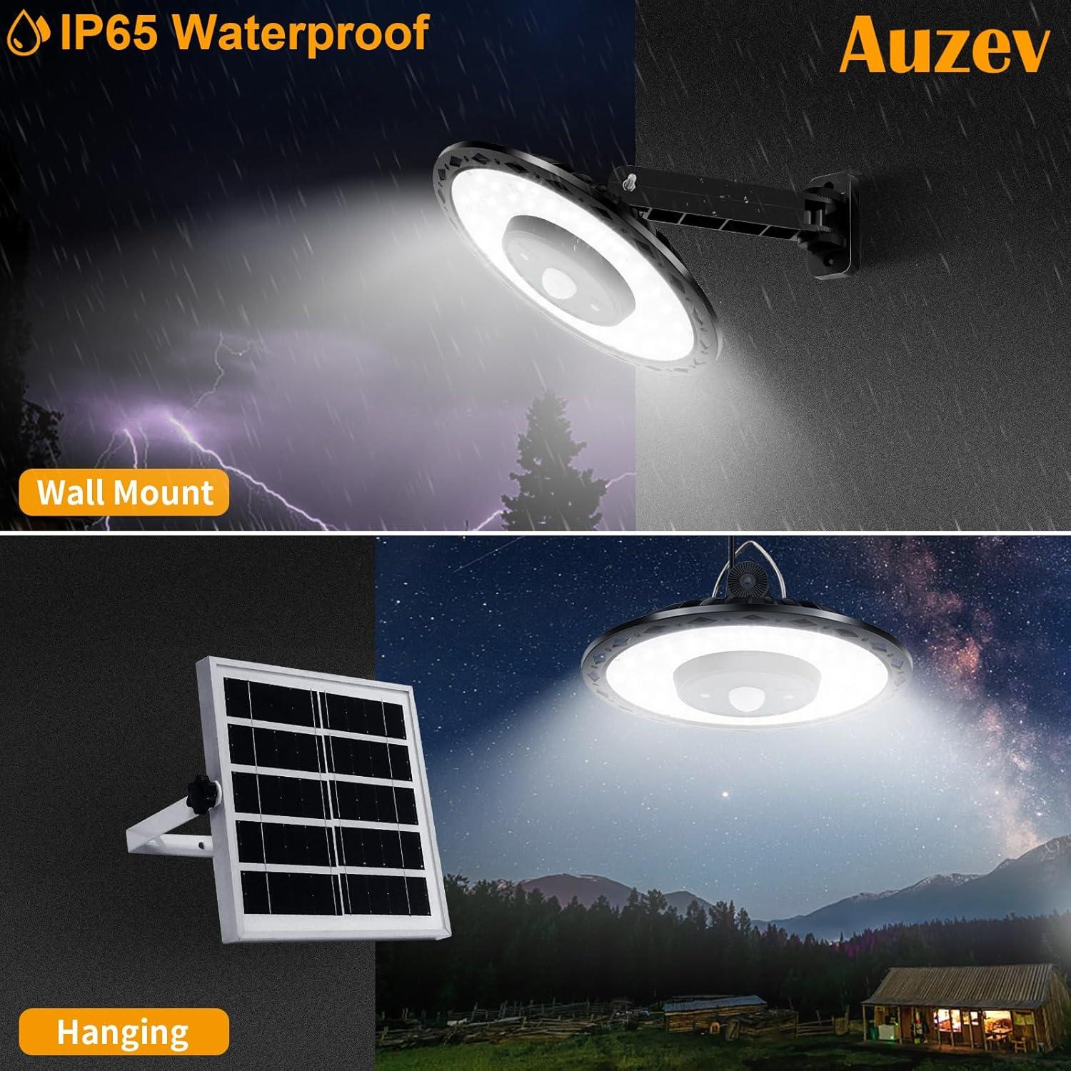 Auzev Solar Lights Indoor Outdoor 3000LM Solar Powered Shed Light with Switch, Remote, Timer, 3 CCT IP65 Waterproof Pendant for Barn Gazebo Garage Shop Interior Home, Daytime Available