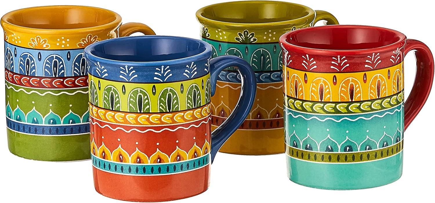 Valencia Multicolor Ceramic Microwave Safe Mugs, Set of 4