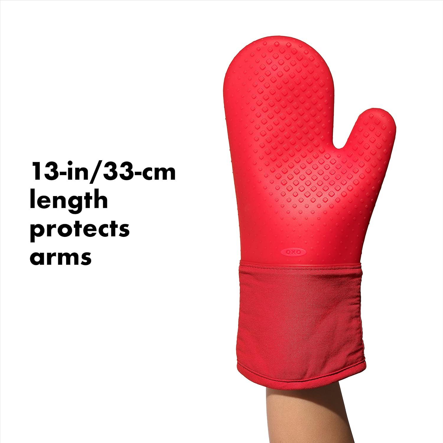 Red Silicone Heat-Resistant Oven Mitt with Non-Slip Grip