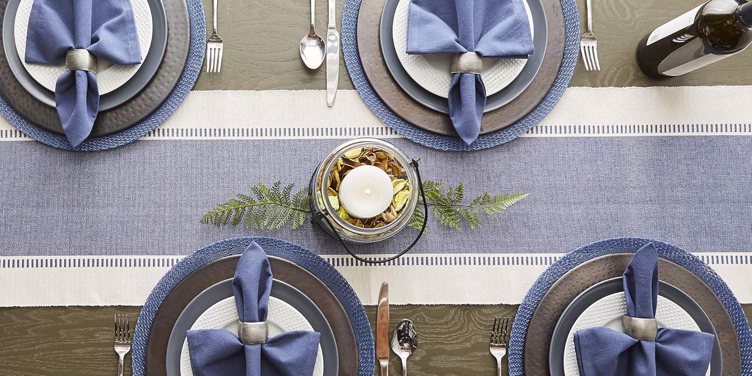 Design Imports  Ribbed Dobby Stripe Table Runner, French Blue, 13X108"