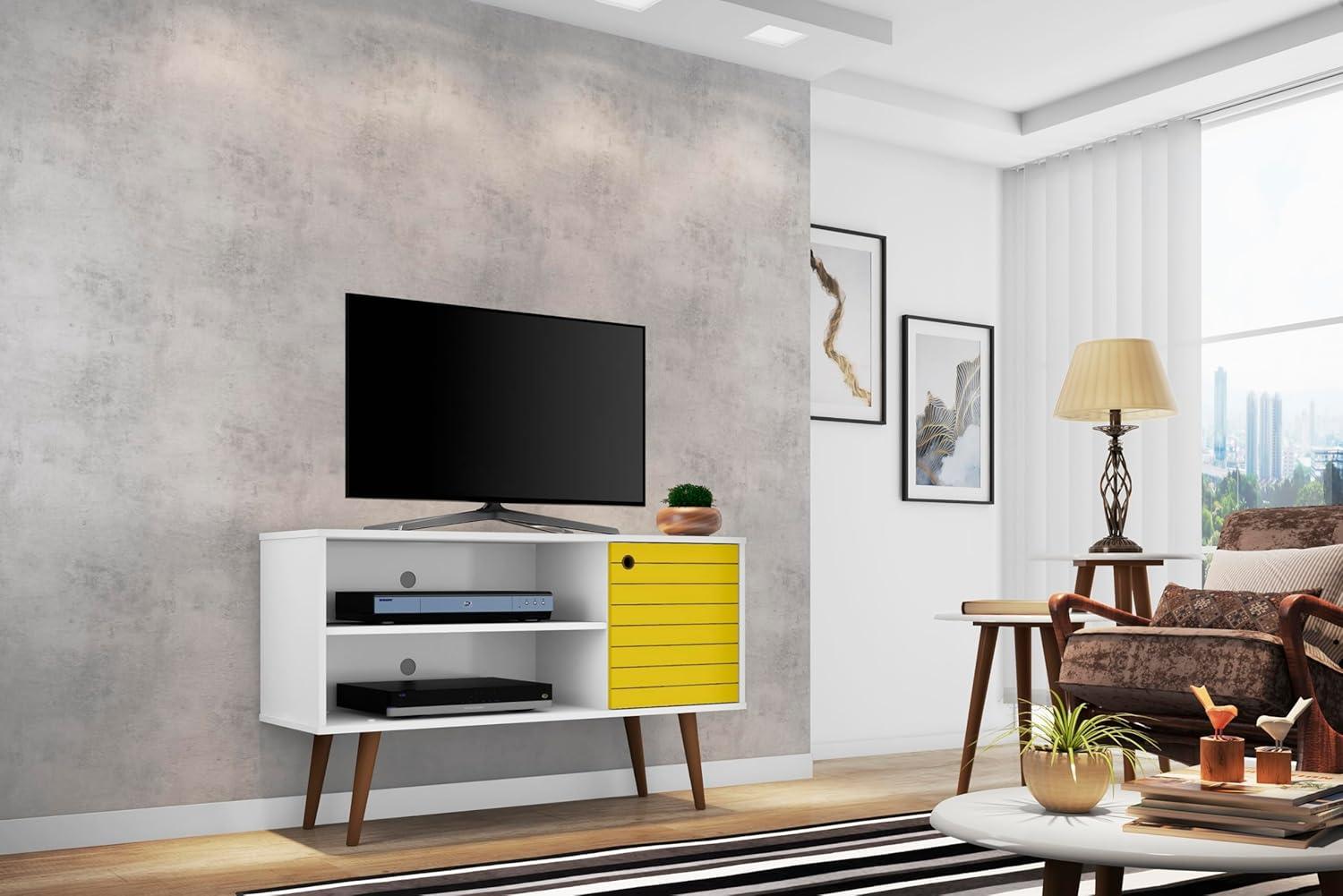 Manhattan Comfort Liberty 42.52" Mid Century Modern TV Stand, White and Yellow