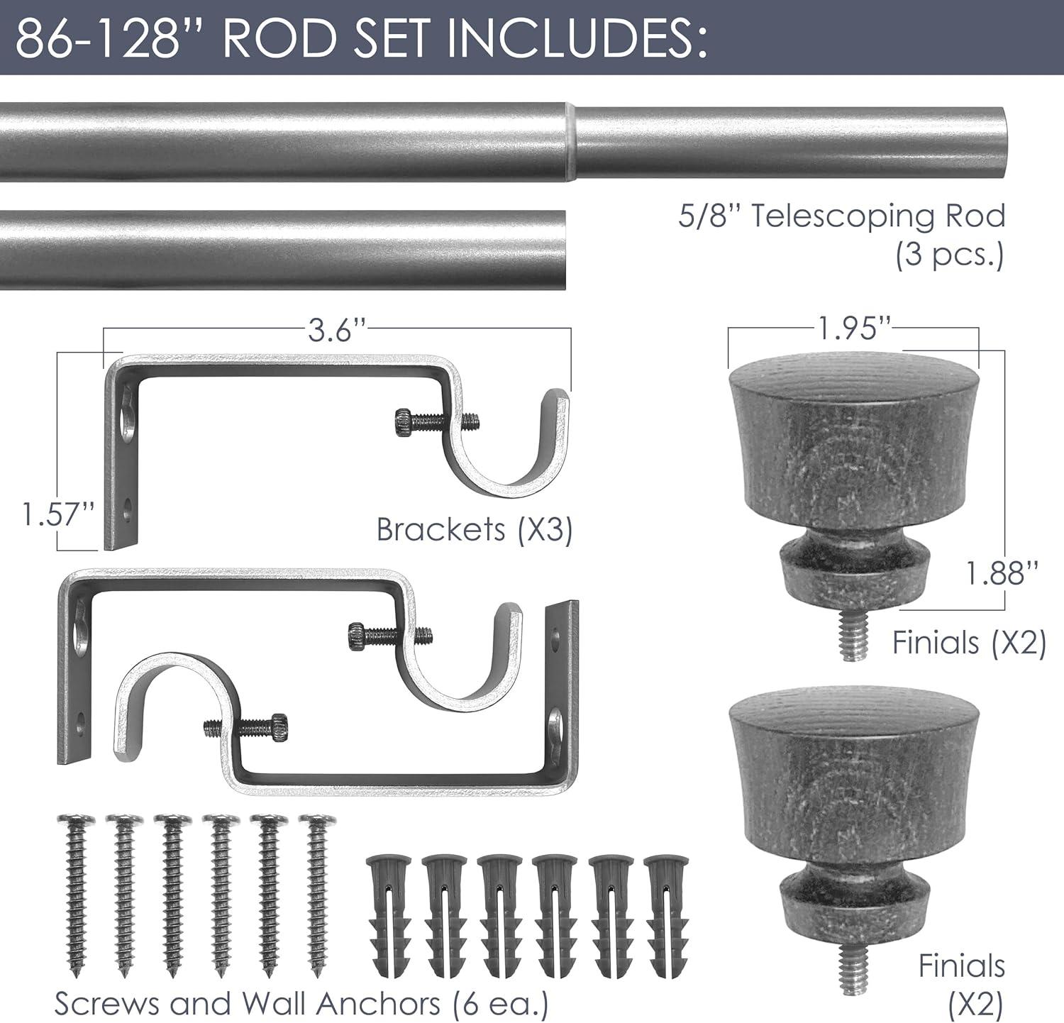 Stockton Adjustable Antique White Curtain Rod Set 86-128 Inch