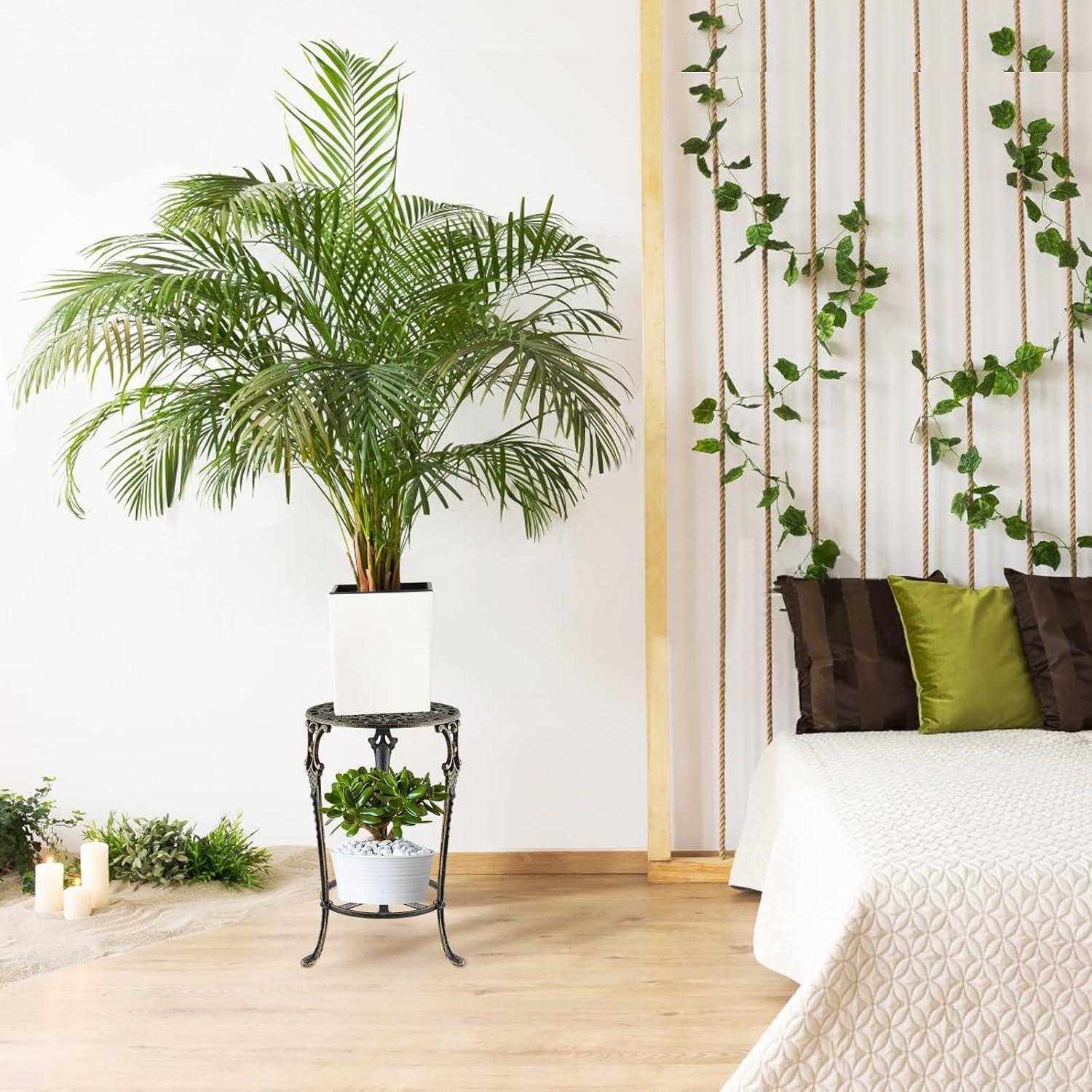 MDLUU Cast Iron Potted Plant Stand 18.8 Inch Tall, 2-Tier Planter Rack, Heavy Duty Flower Pot Holder for Living Room, Bedroom, Kitchen (Bronze)