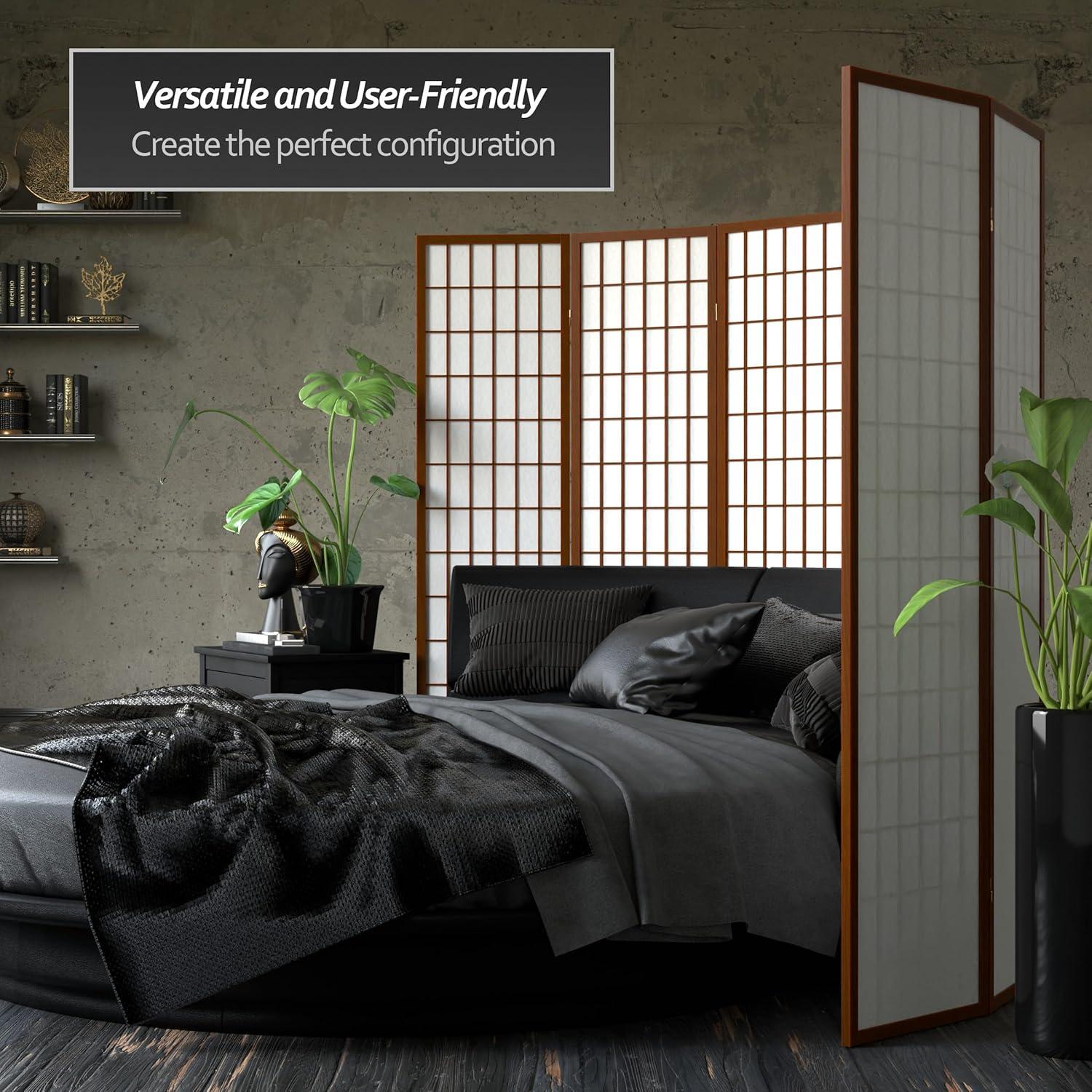 Oriental Furniture 6 ft. Tall Window Pane Shoji Screen - Walnut - 3 Panel