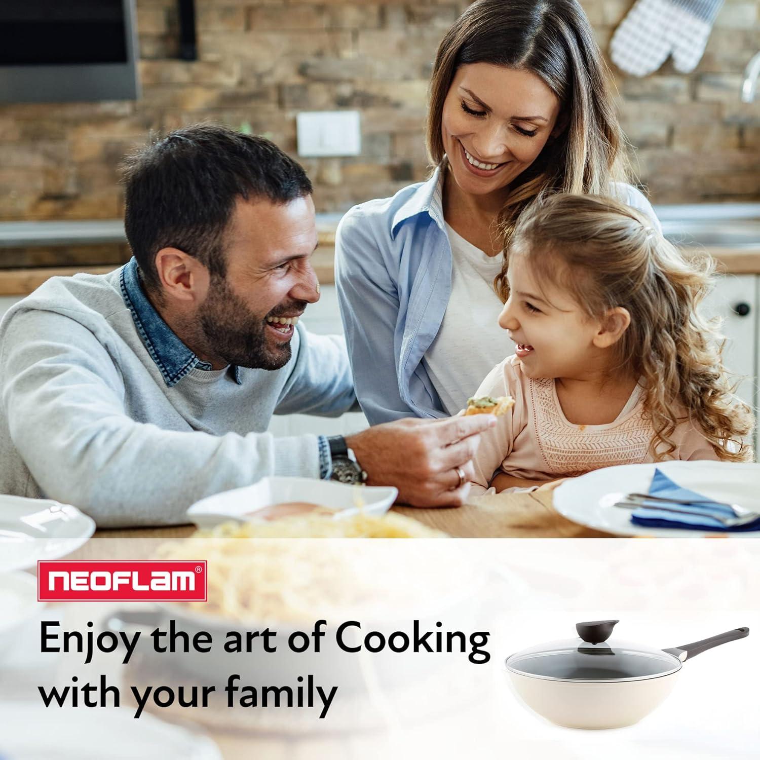 Neoflam EELA 12" Chef's Wok Pan with Glass Lid, Made in Korea