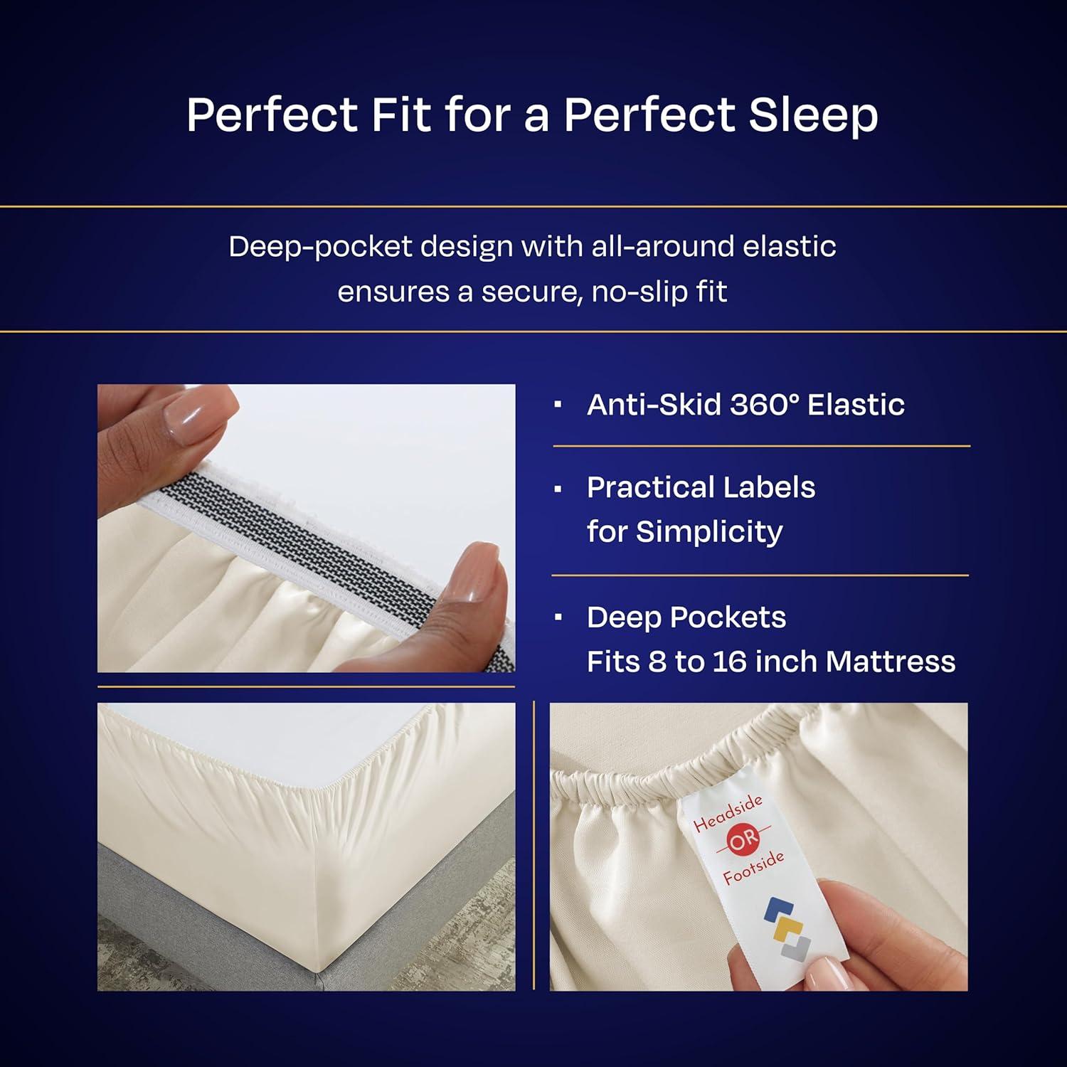 Luxury 1000 Thread Count Bed Sheets Set - 100% Cotton Sateen - Soft, Thick & Deep Pocket by California Design Den - Ivory, King