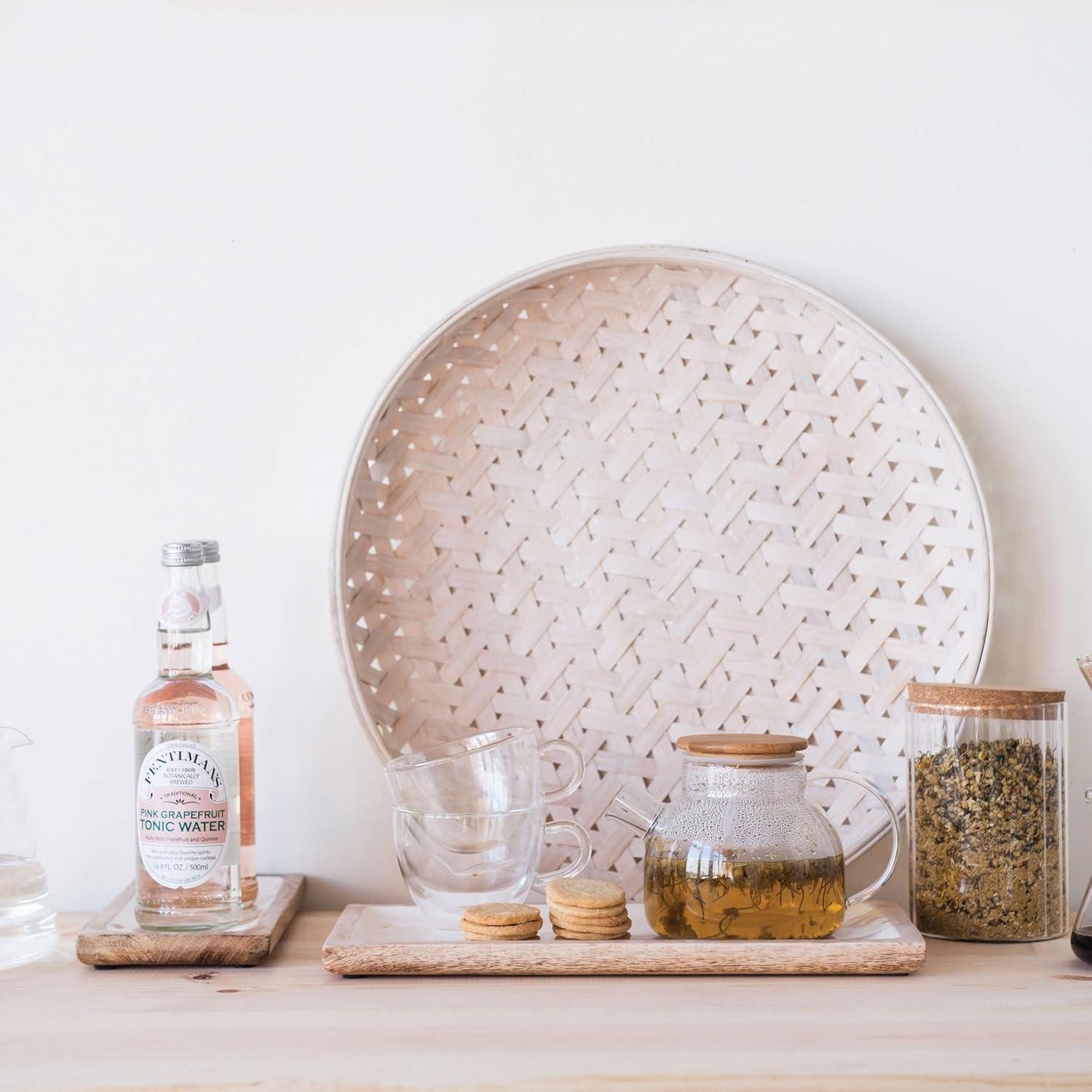 Set of 2 Enameled Mango Wood Trays White - Storied Home: Basket Design, Nightstand Accessory, Rustic Charm