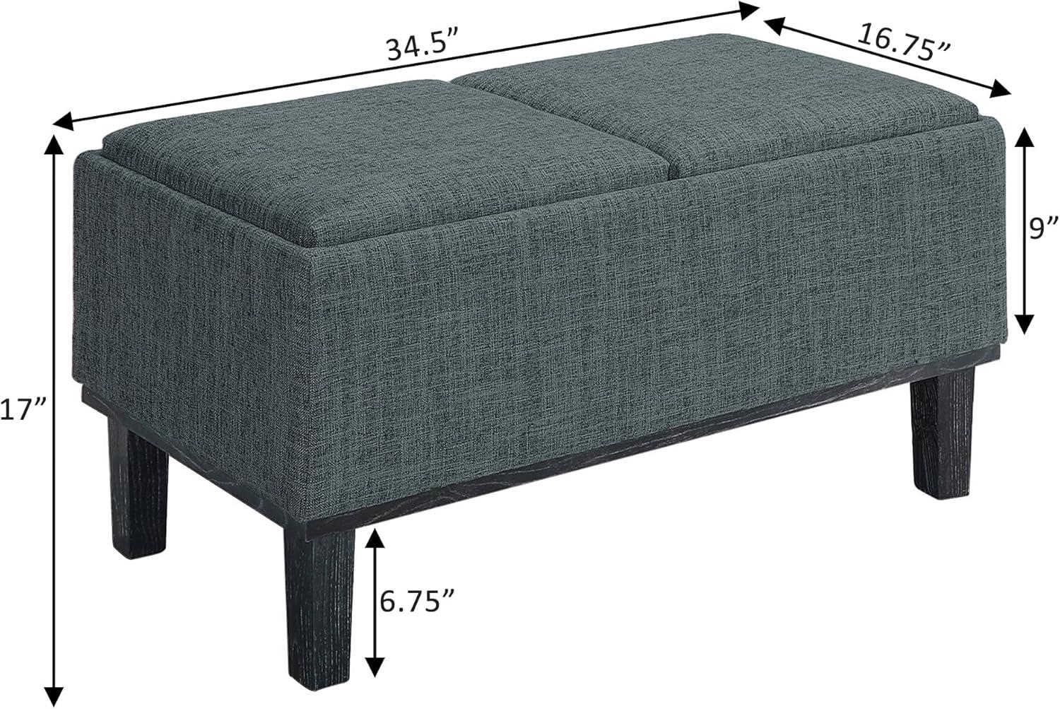 Gray Linen Tufted Storage Ottoman with Reversible Trays