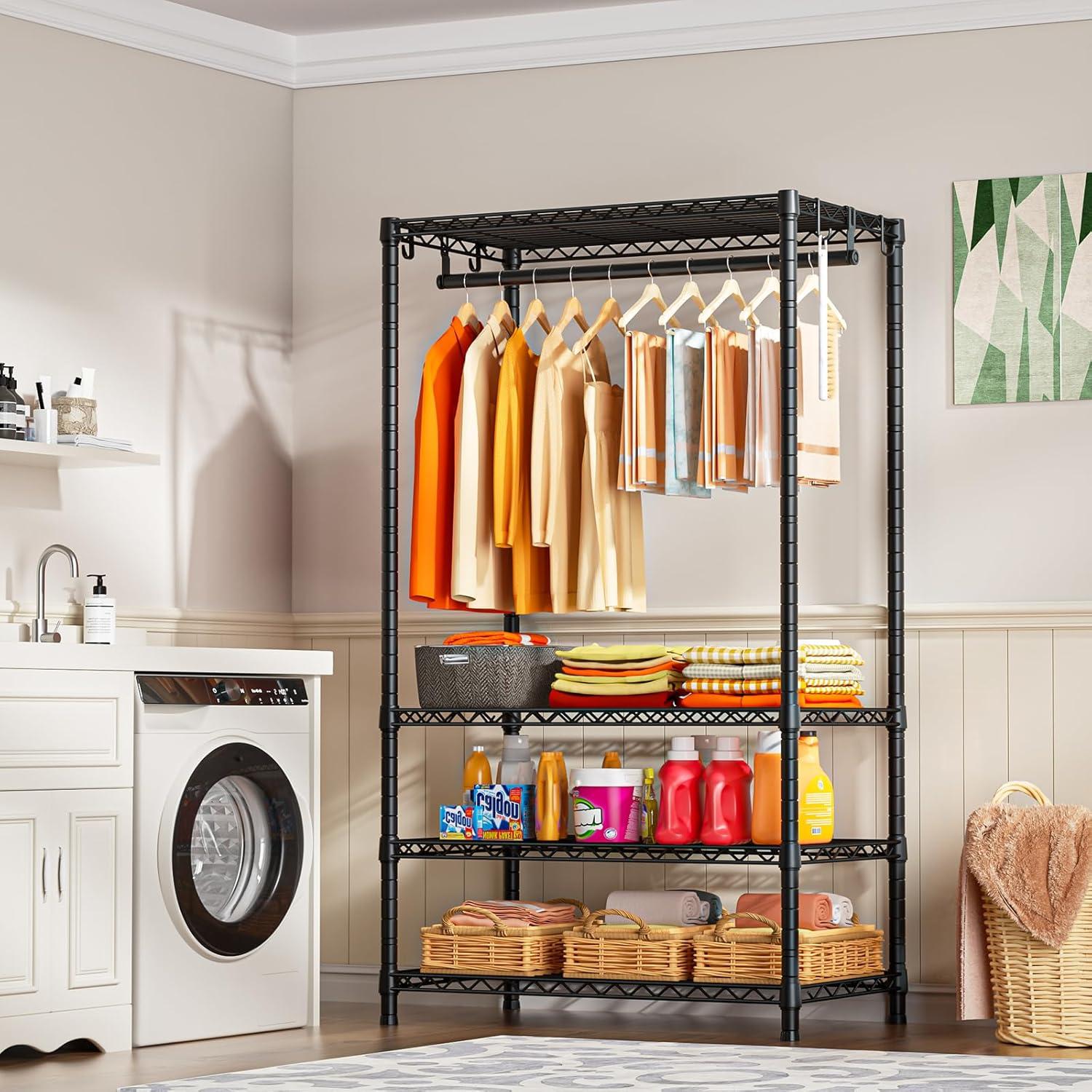 Black Metal 4-Tier Adjustable Closet Organizer for Kids