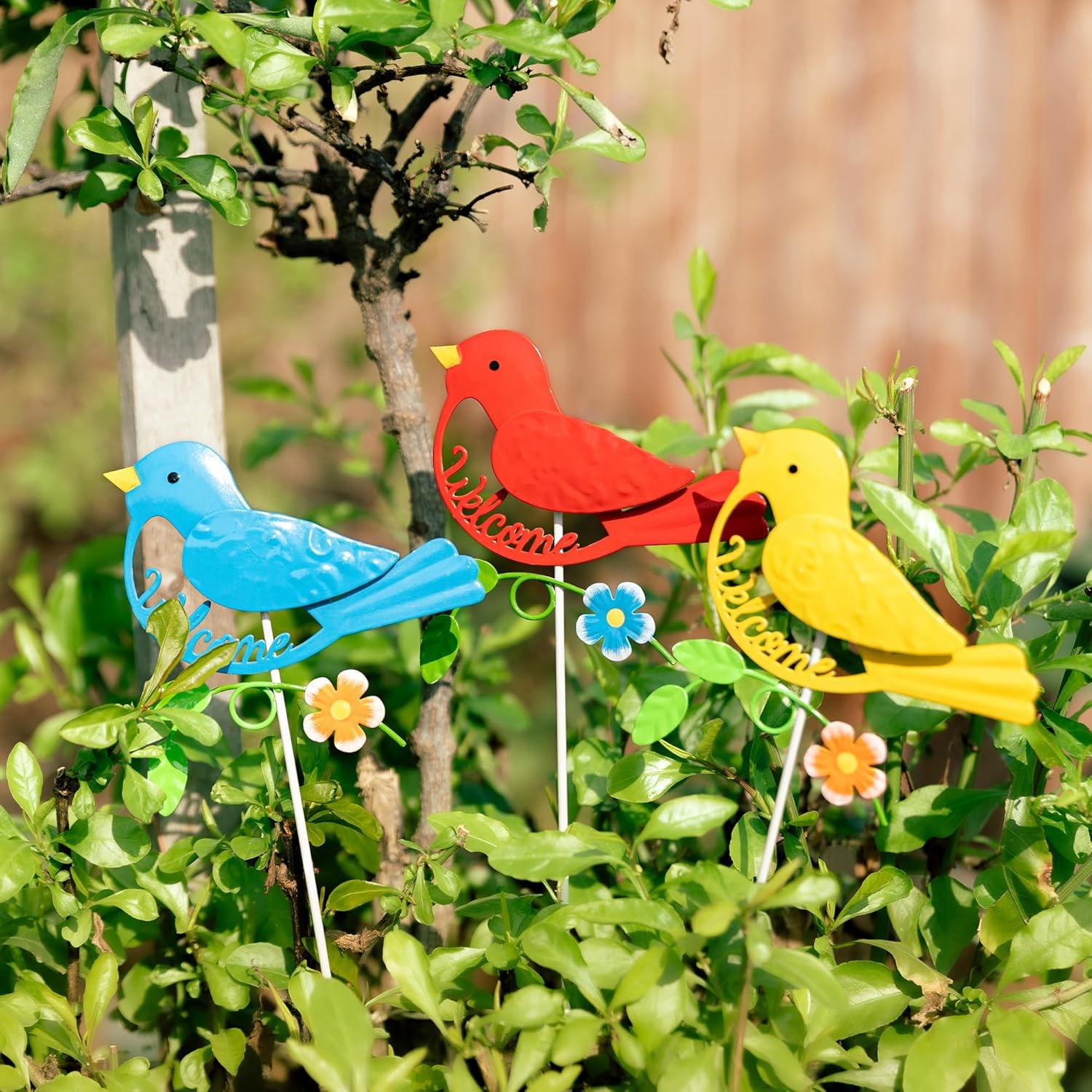 Glitzhome Set of 3 Metal Decorative Gnome Garden Stakes/Hanging Wall Decor Yard Art 36" Patio Backyard Ornaments