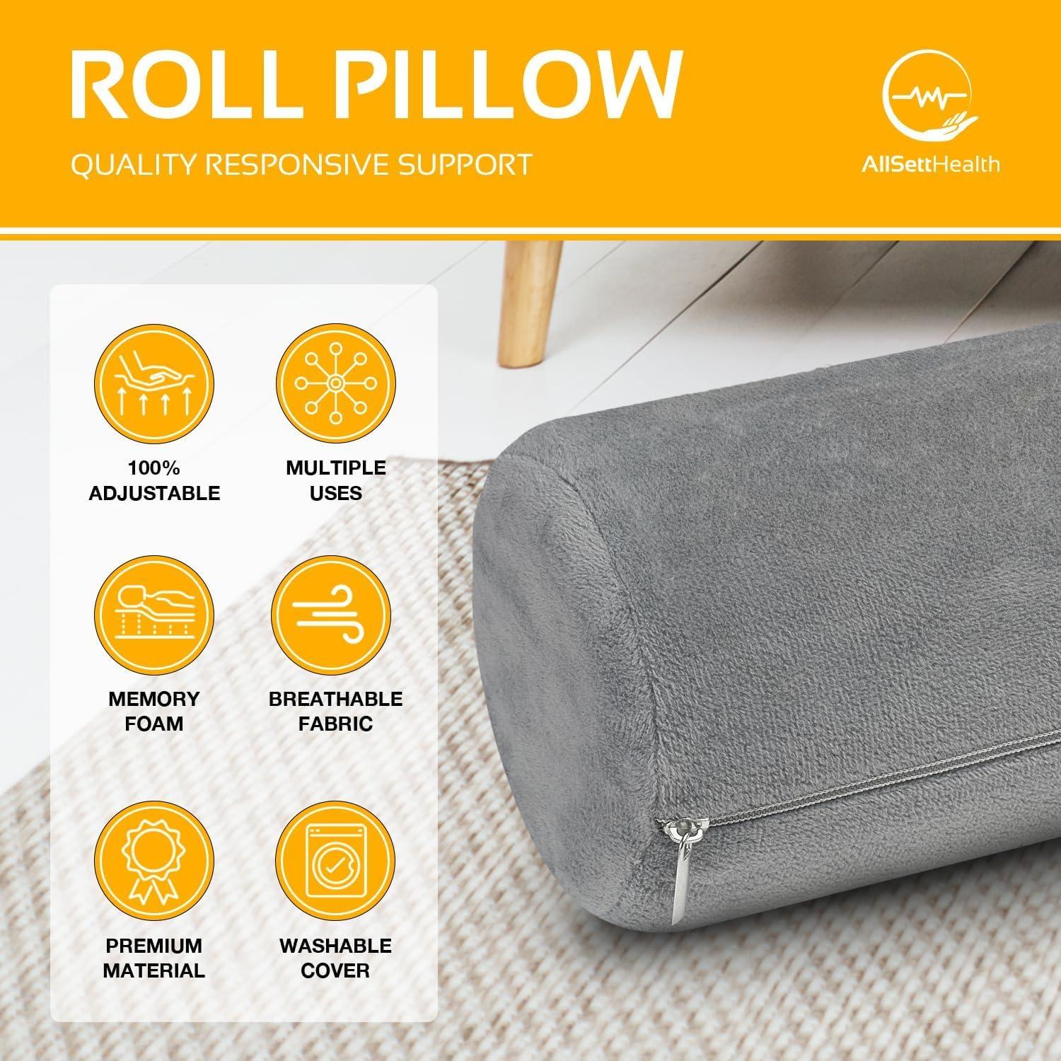 Gray Memory Foam Cervical Neck Roll Bolster Pillow