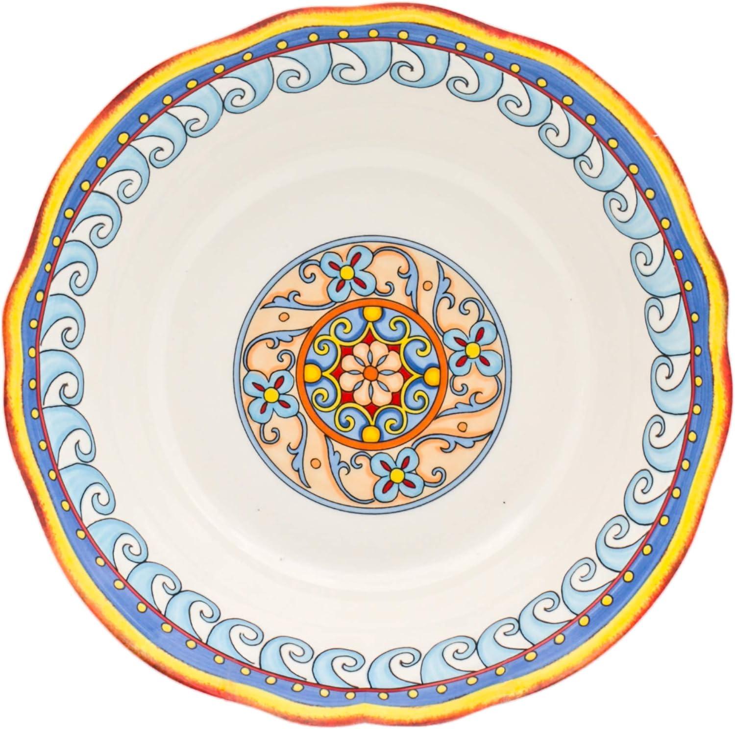 Renaissance-Inspired 10" Multicolor Ceramic Serving Bowl with Scalloped Edge