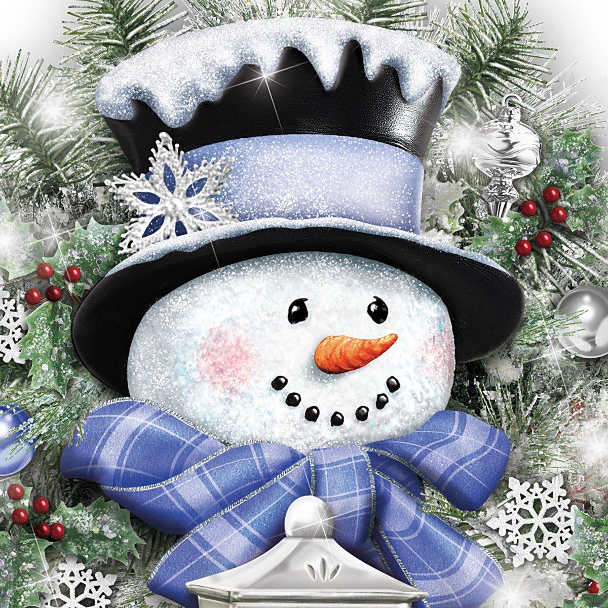 The Bradford Exchange "A Warm Winter Welcome" Lighted Wreath Snowman Christmas Decoration by Thomas Kinkade 24-Inches