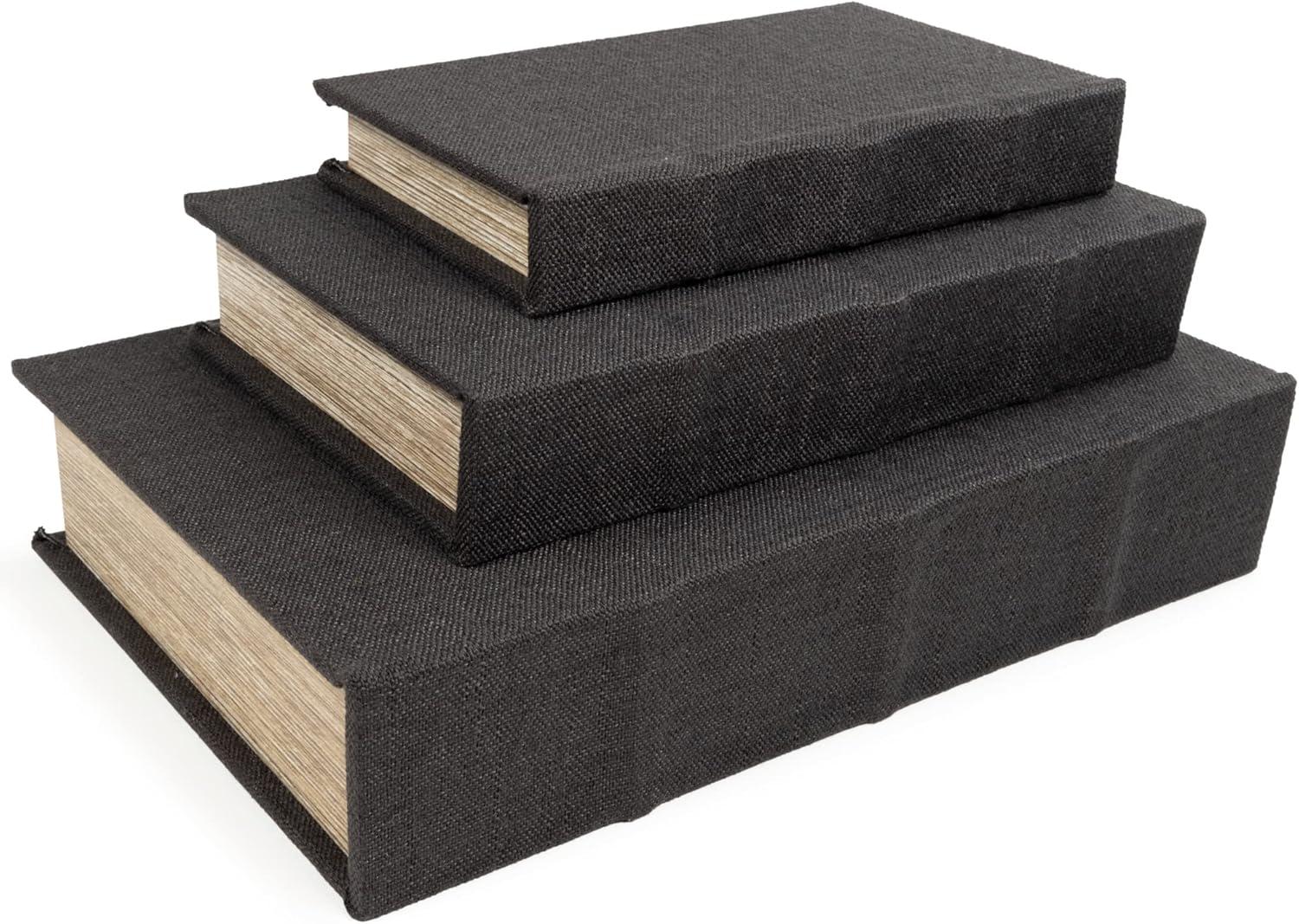 Black Faux Book Keepsake Storage Box Set, 3 Pieces