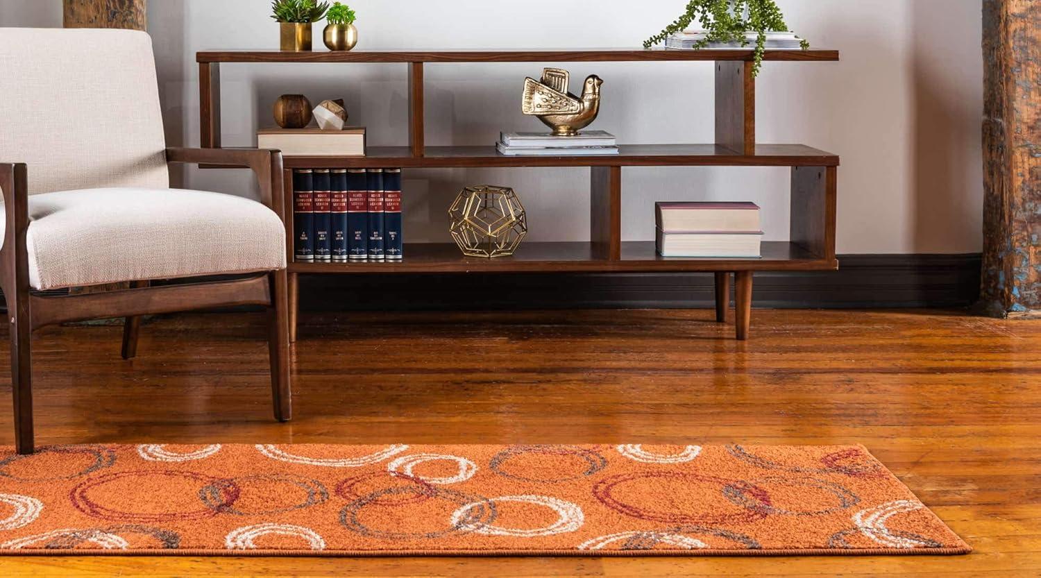 Terracotta Abstract Stain-Resistant Runner Rug