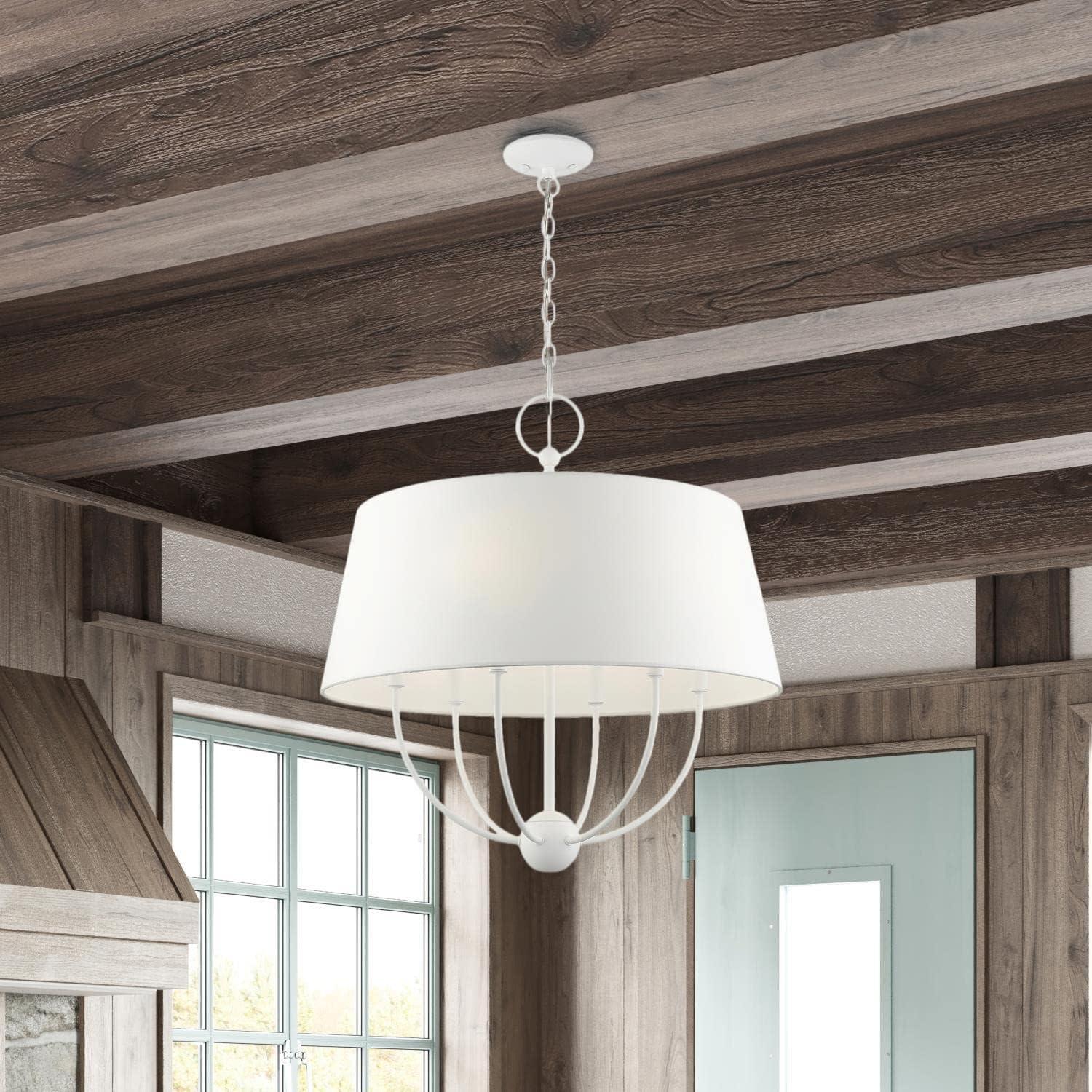 Ridgecrest Transitional 6-Light White Drum Pendant Chandelier