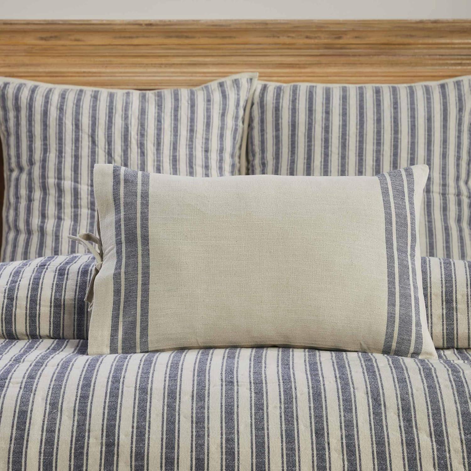 Piper Classics Market Place Blue Ticking Stripe and Grain Sack Pillow Cover 15" x 25"