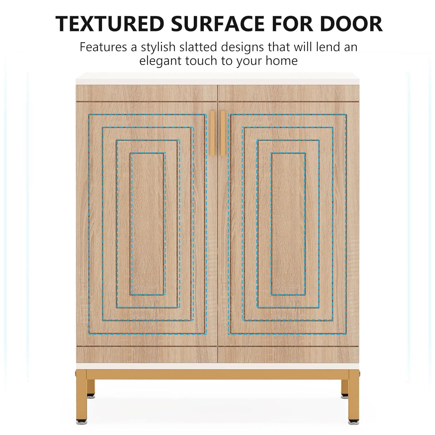 Shoe Cabinet with Doors, 20 Pairs Entryway Shoe Storage Cabinet with Shelves, 5-Tier Modern Free Standing Shoe Racks Storage Organizer for Closet, Living Room, Bedroom(White/Natural)