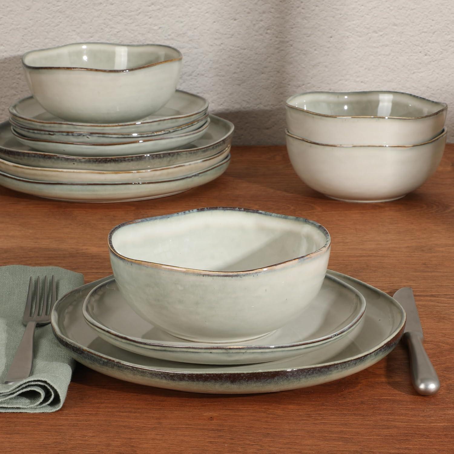 Moon White 12-Piece Ceramic Dinnerware Set with Semi-Glossy Finish