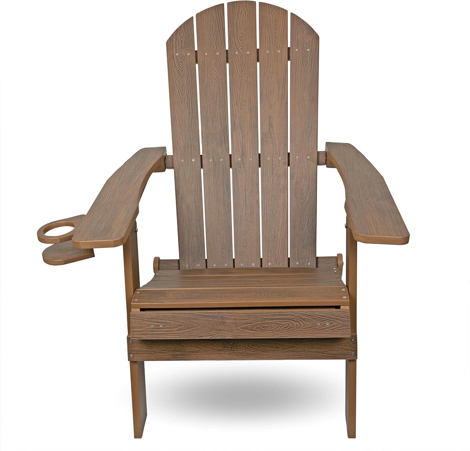 Teak Folding Adirondack Chair with Cup Holder and Ottoman