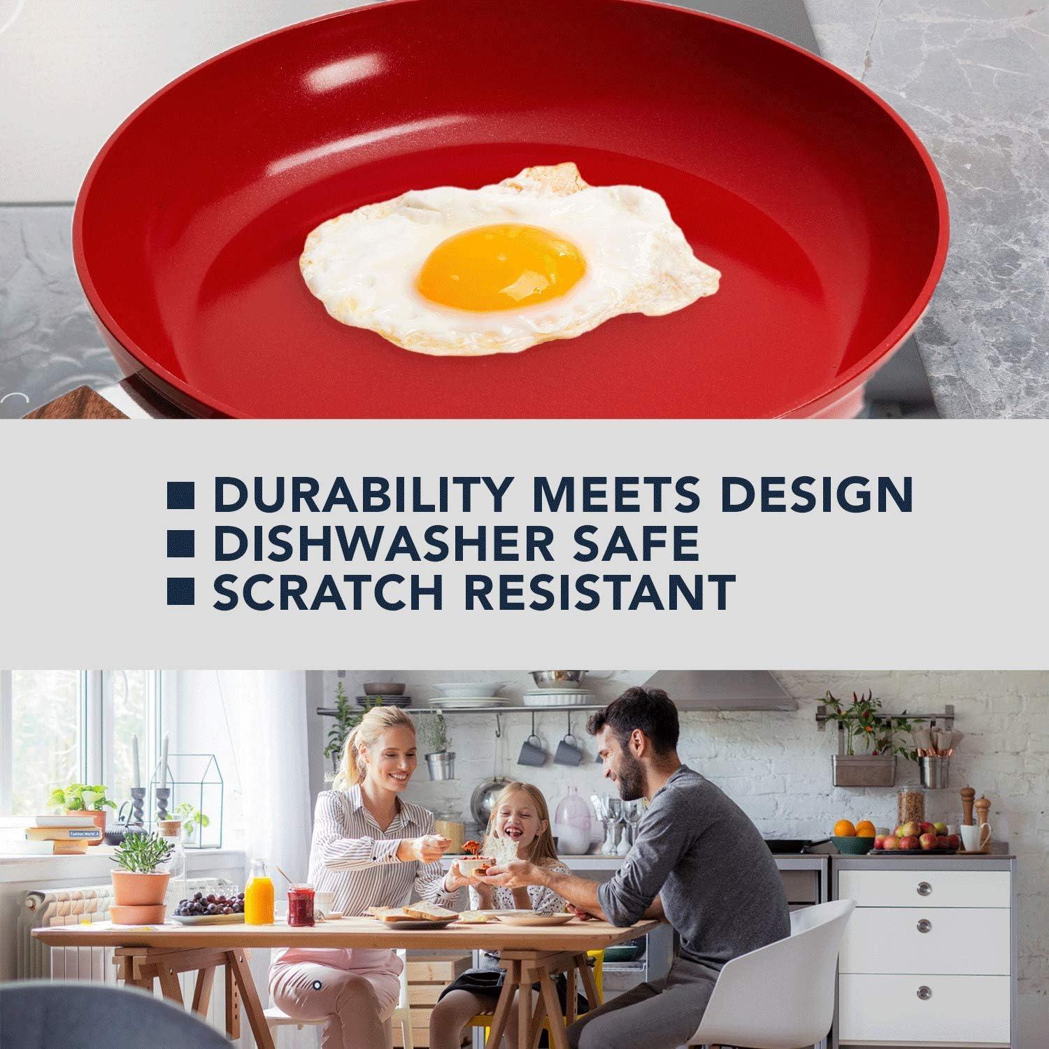 Phantom Chef 8” & 11” Frypan with Wood Handle and Aluminum Body – Red