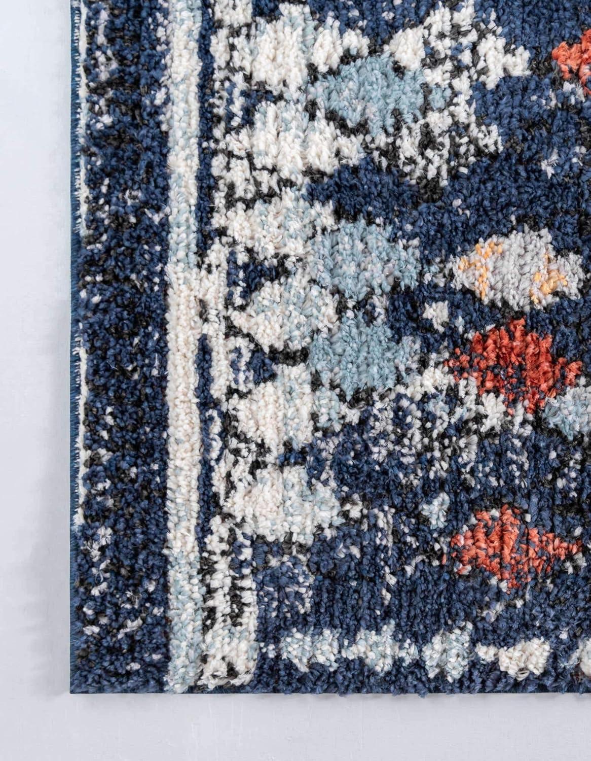 Unique Loom Morocco Collection Abstract Border, Diamond, Bohemian Area Rug, 4 ft x 6 ft, Navy Blue/Black