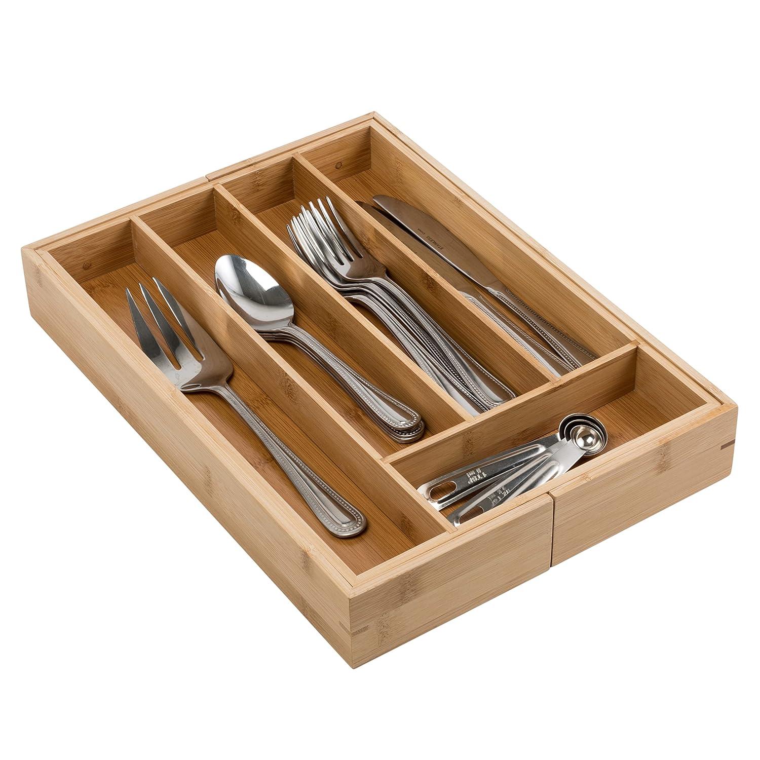 Honey-Can-Do Bamboo 10" x 14" x 2 Expandable 7-Compartment Silverware Drawer Organizer, Natural
