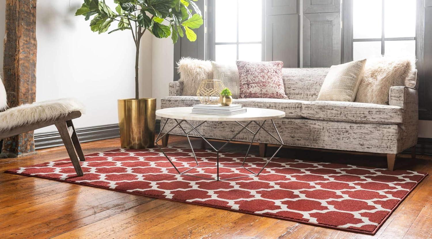 Rectangular Red Trellis Synthetic Indoor Area Rug