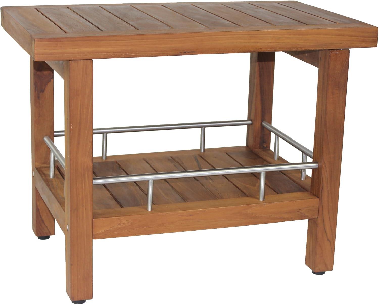 AquaTeak Patented Spa Teak & Stainless Shower Bench with Shelf 24" Wide