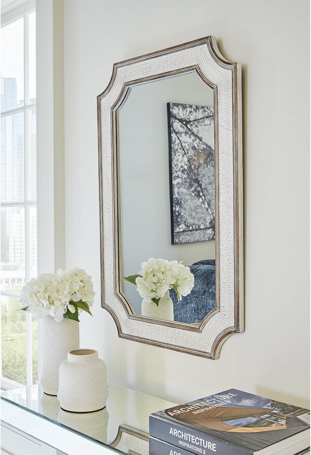 Antique White and Brown Rectangular Wood Accent Mirror