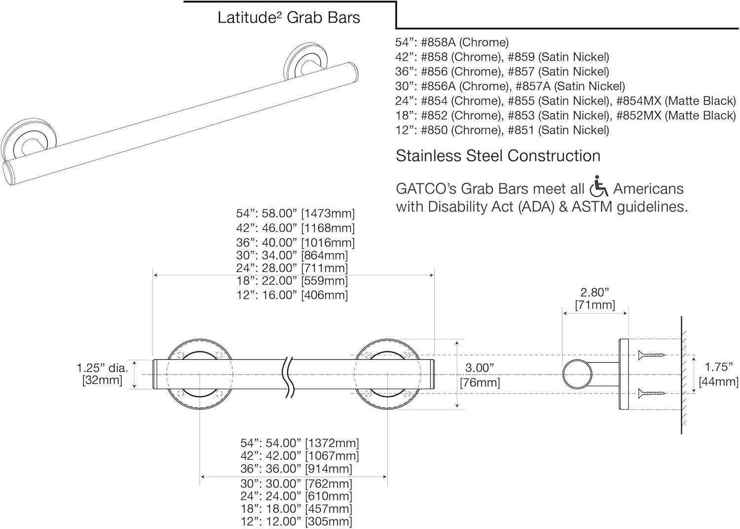 Latitude II 42-Inch Stainless Steel Grab Bar