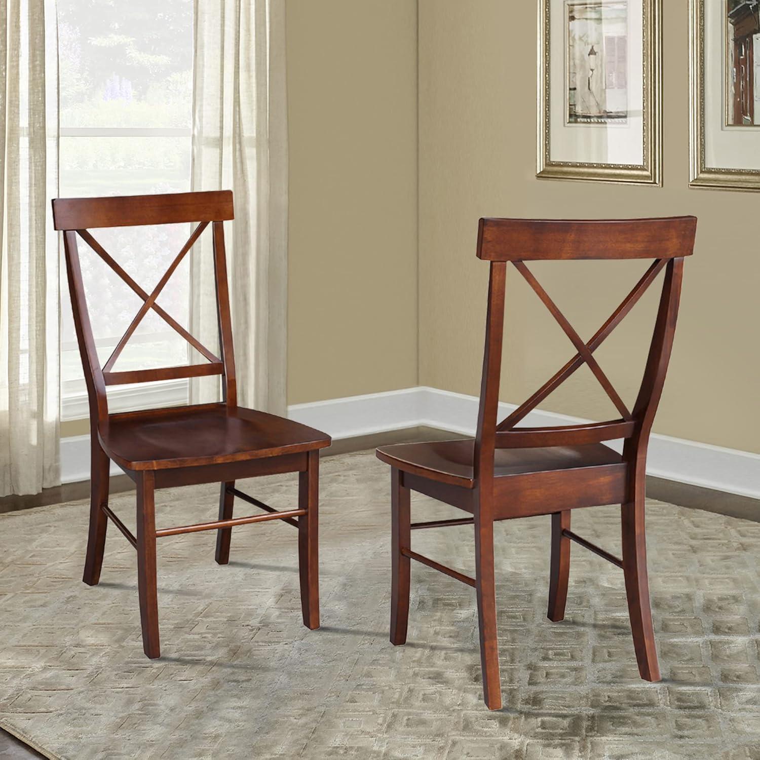 Espresso High Cross Back Solid Wood Side Chairs, Set of 2