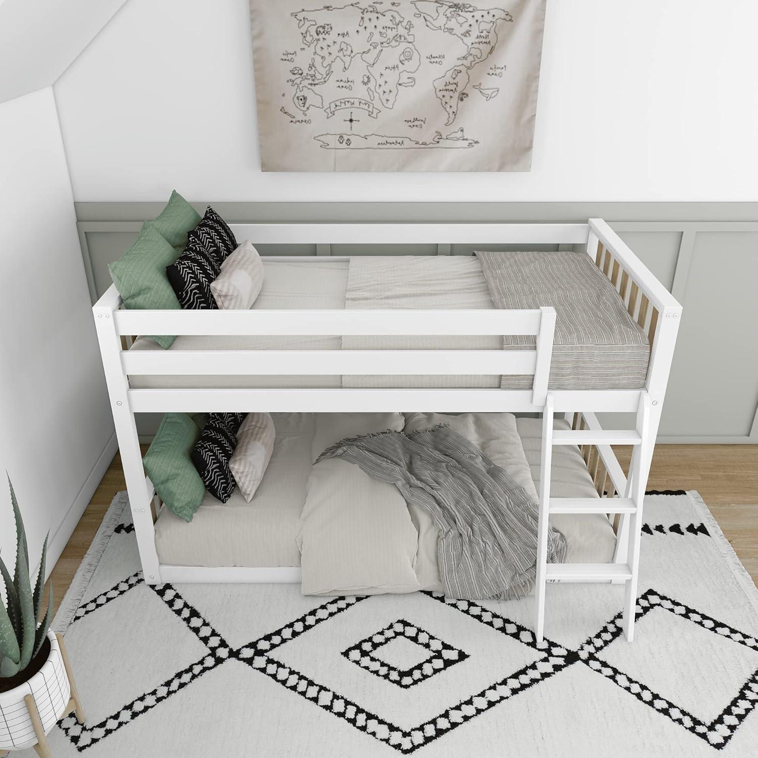 Max & Lily Solid Wood Scandinavian Twin over Twin Bunk Bed for Kids with Ladder