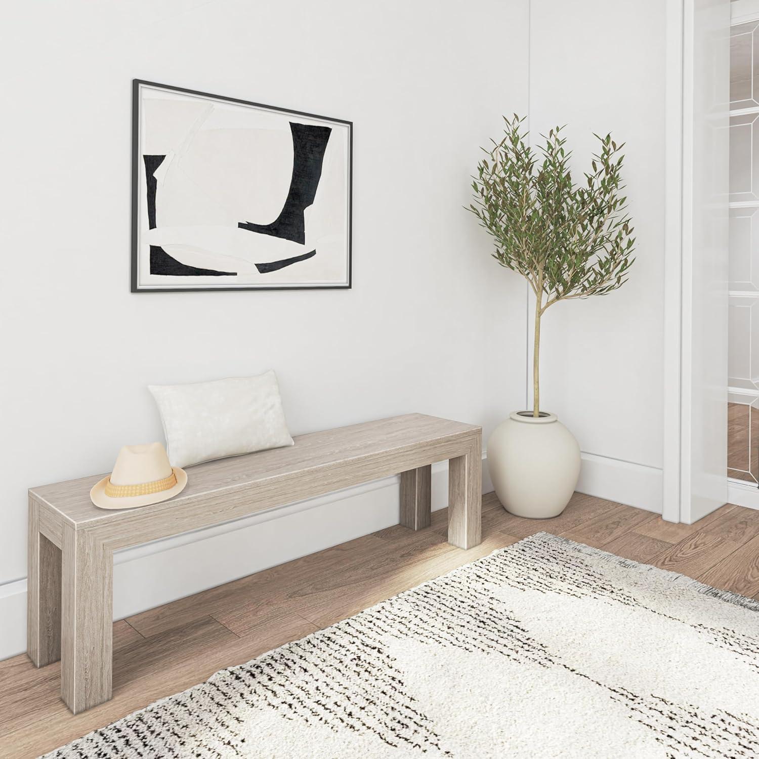 Plank+Beam 60" Modern Wood Dining Bench, Solid Wood Bench for Dining Table