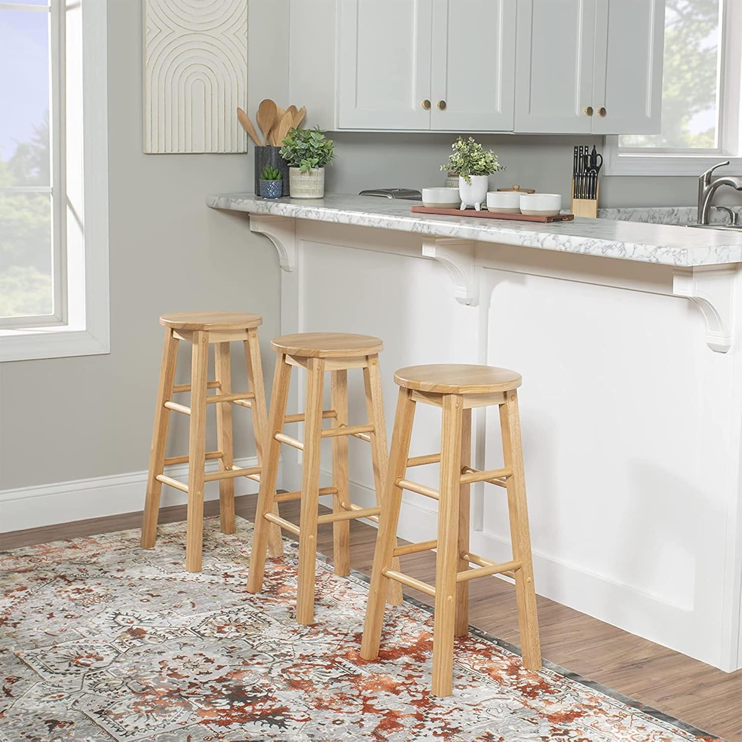 Natural Wood Backless Adjustable Kitchen Counter Stools Set of 4