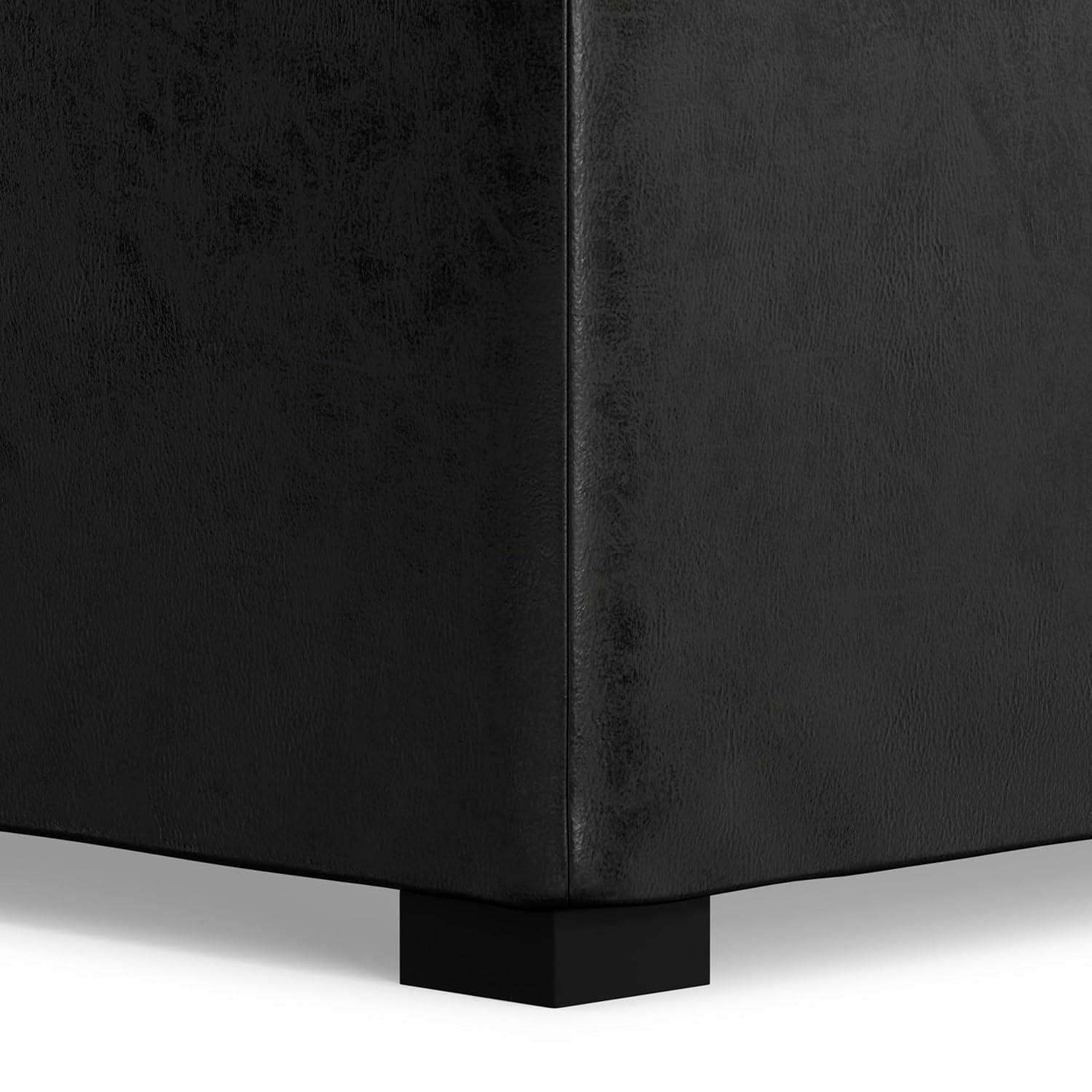 Simpli Home Avalon 35"W Upholstered Square Coffee Table Storage Ottoman with Flip-Over Trays