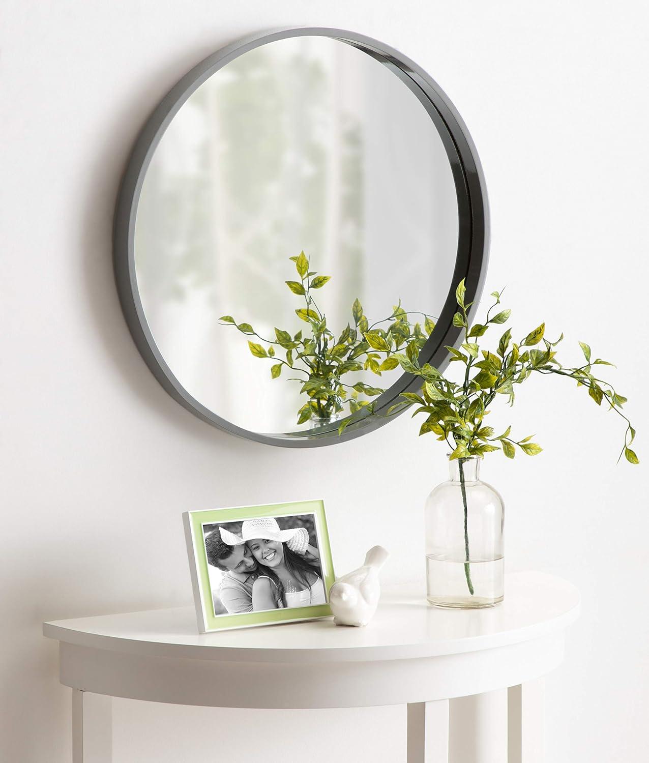 Travis 22" Gray Round Wood Wall Mirror