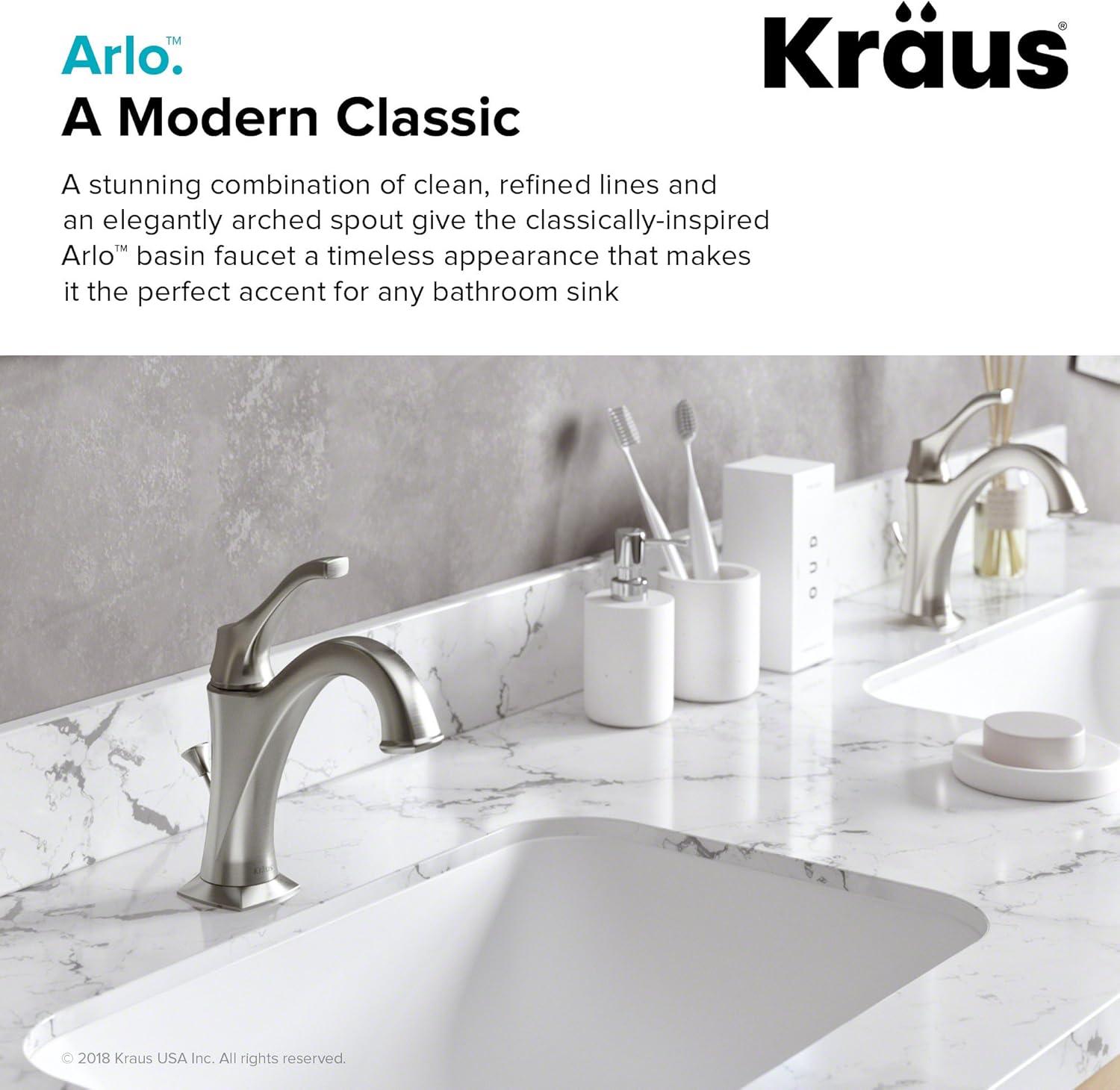 Kraus Arlo Single Hole 1-Handle WaterSense Bathroom Sink Faucet with Drain and Deck Plate
