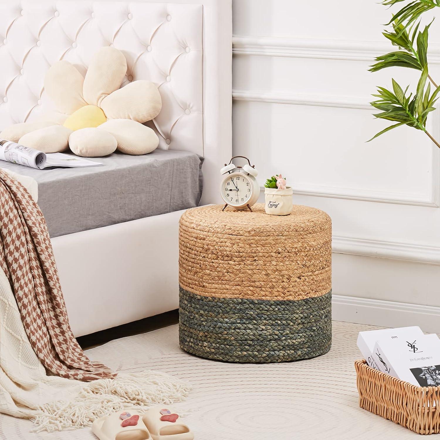 Mxfurhawa Pouf Ottoman Round Patio Foot Stool Outdoor, Natural Seagrass