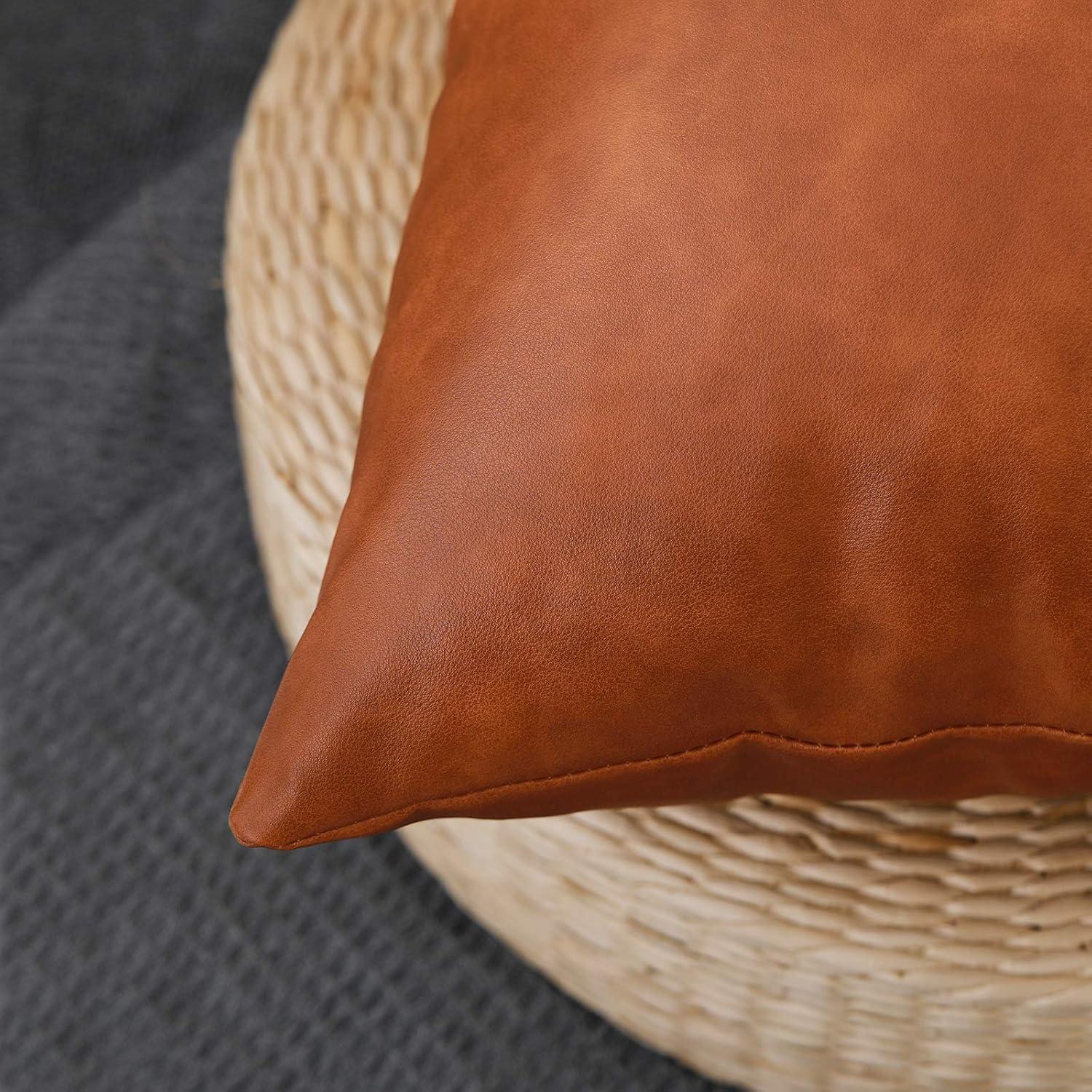 SEEKSEE Faux Leather Lumbar Pillow Cover 12x20 inch, Modern Country Style Decorative Lumbar Pillow for Bedroom Living Room Sofa Brown Accent Pillows.