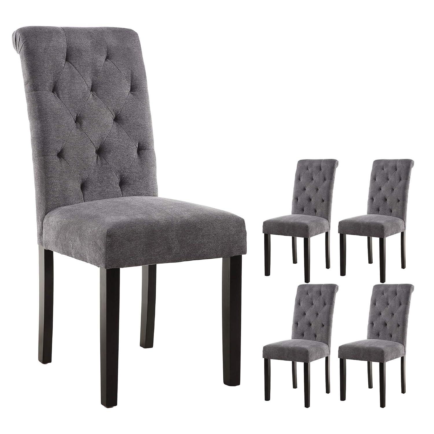 Westice Dining Room Chairs Set of 4 Upholstered Fabric Kitchen Chairs Dining Room Side Chair with Nailhead Trim and Rubber Wood Legs for Small Space Apartment, Light Gray