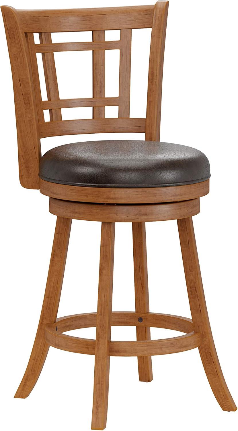 Fairfox Oak Swivel Counter Stool with Brown Faux Leather Seat