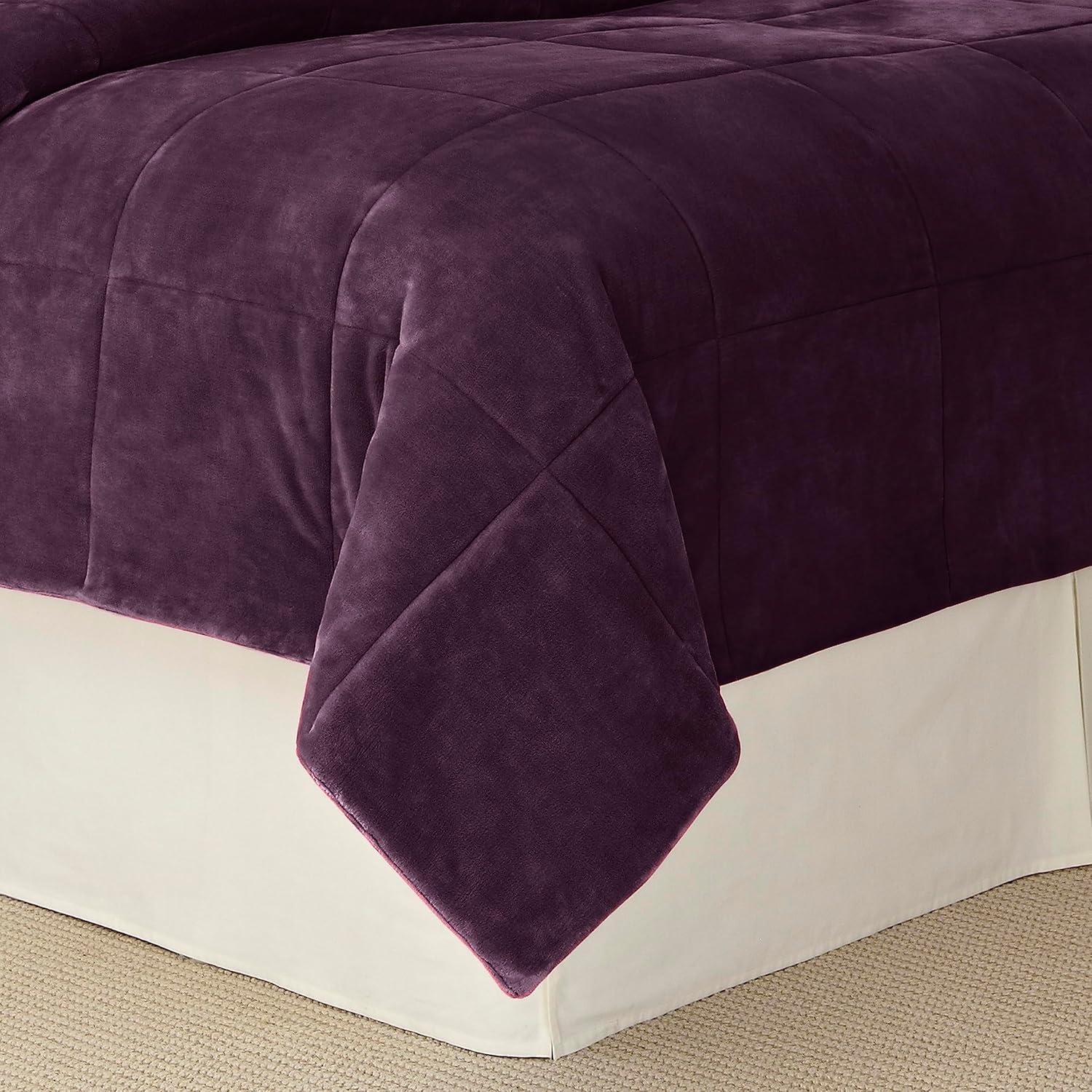 Vellux King Plush Lux Warm Blankets - All Season Blankets - Lightweight Quilted Blanket King Size - Ultra Soft Luxury Hotel Blanket - Box Stitched Blanket (King, Purple)
