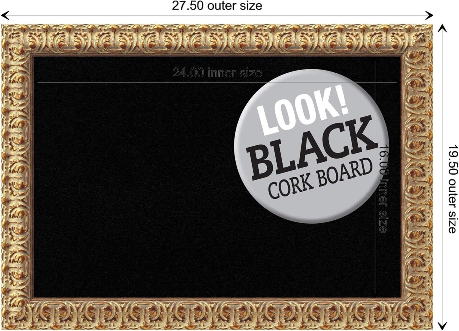 Amanti Art Black Cork Board Wood Framed Florentine Gold Bulletin Board 27 in. x 19 in.