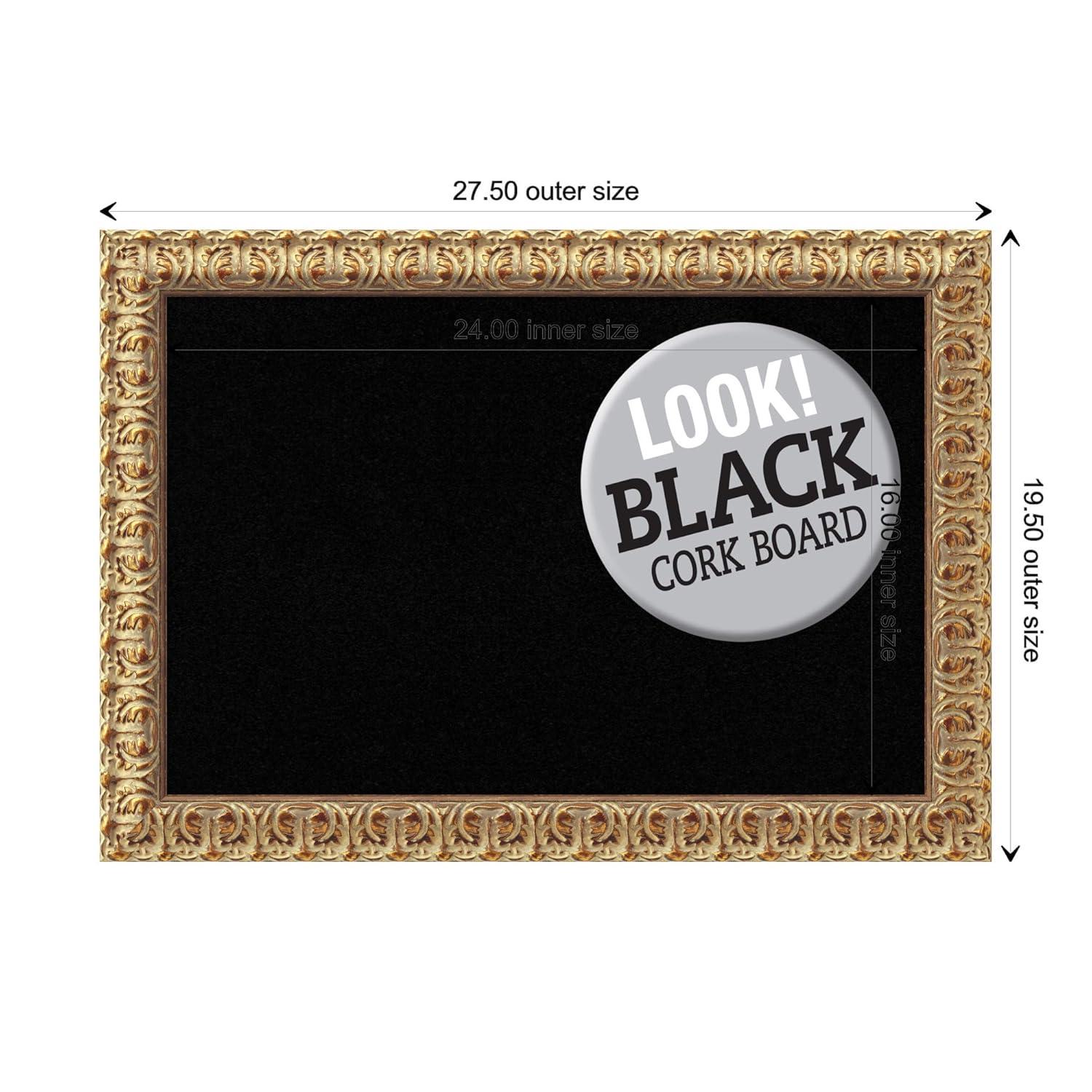 Amanti Art Black Cork Board Wood Framed Florentine Gold Bulletin Board 27 in. x 19 in.