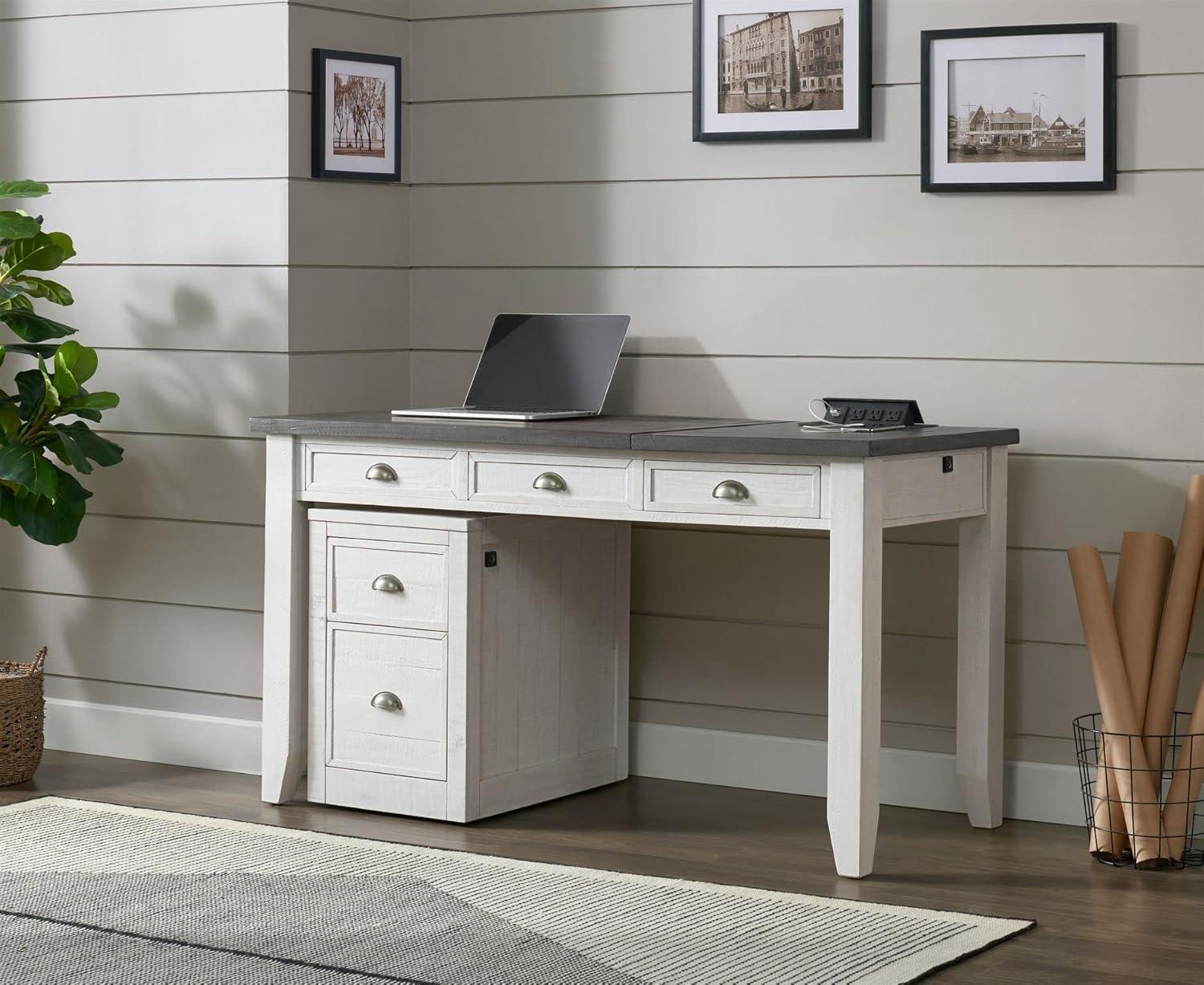 Martin Svensson Home Monterey 57" Lift-Top Desk with Fingerprint Lock, White Stain and Grey