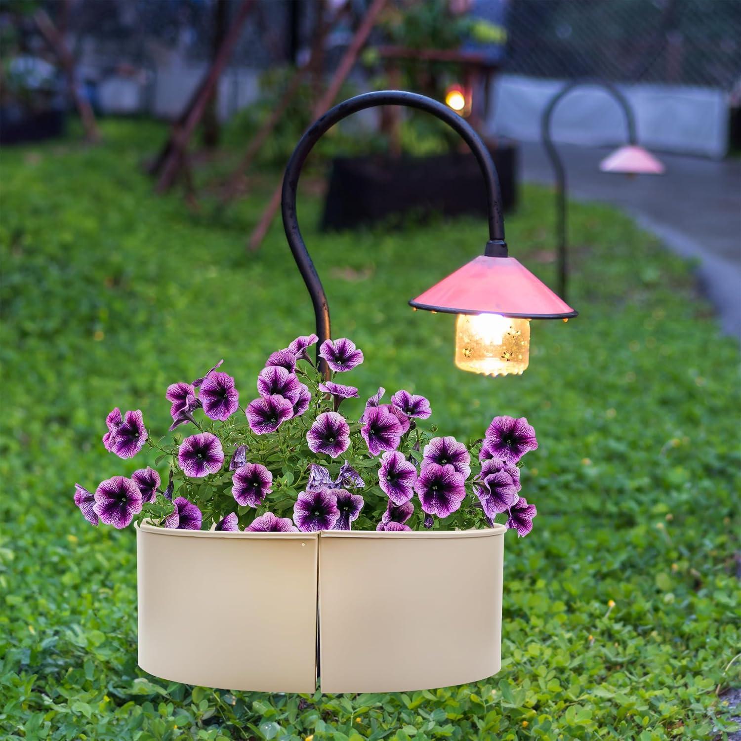 AuldHome Design Umbrella Planter for Patio Table w/ Umbrella Hole Enamelware Half Planter Pots