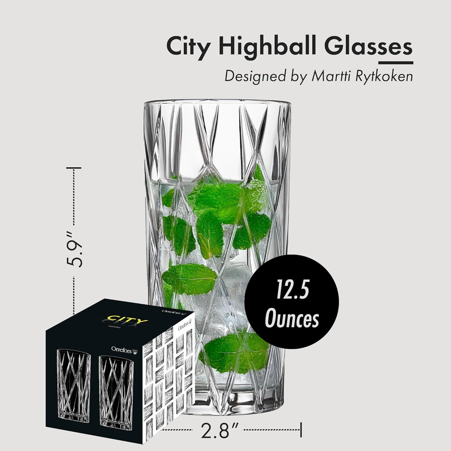 Orrefors Crystal Highball Glass Set with Asymmetric Design